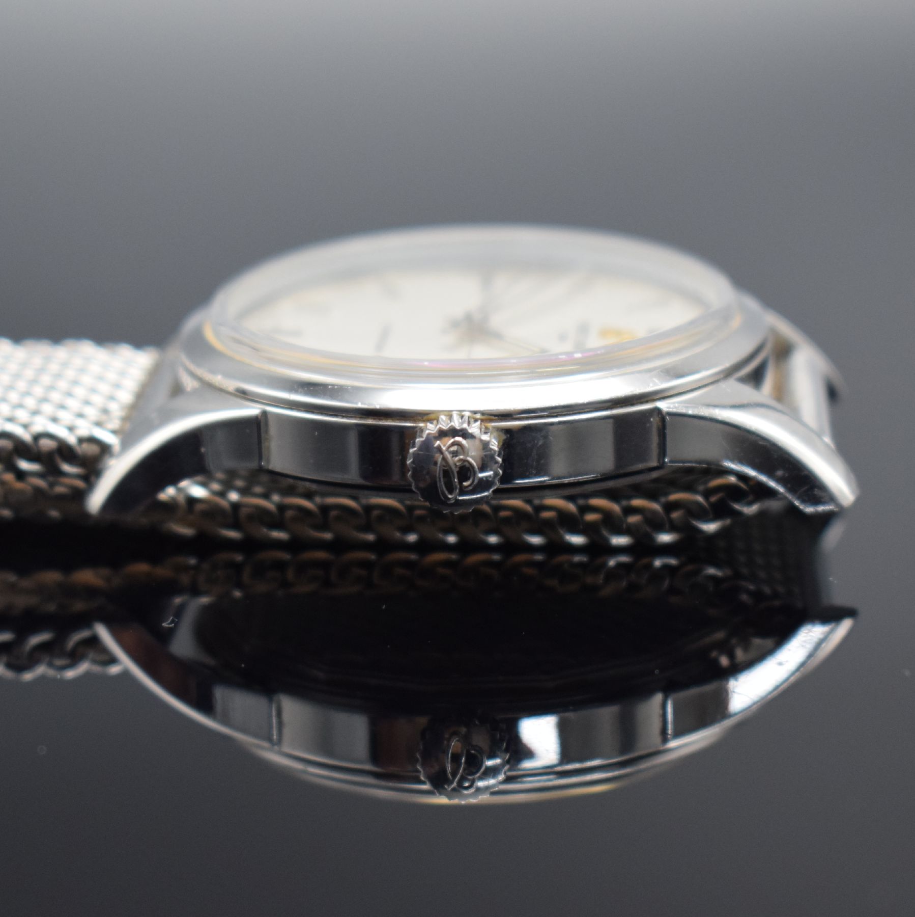 Detail e: BREITLING Transocean Herrenarmbanduhr in Edelstahl Referenz A10360, Schweiz um 2012, Automatik, großes Gehäuse, Boden geschr., orig. Milanaiseband ...