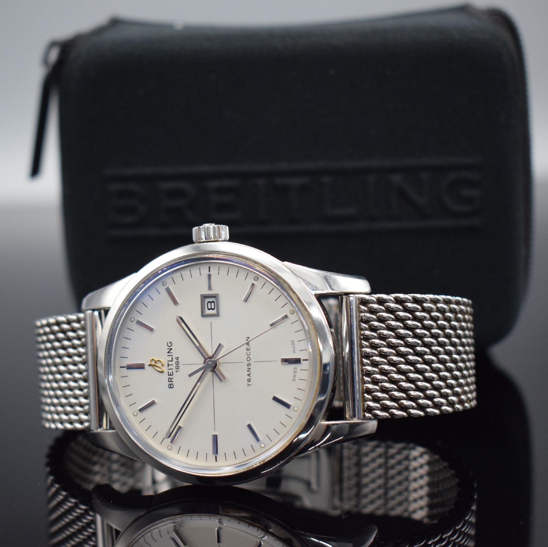 Detail g: BREITLING Transocean Herrenarmbanduhr in Edelstahl Referenz A10360, Schweiz um 2012, Automatik, großes Gehäuse, Boden geschr., orig. Milanaiseband ...