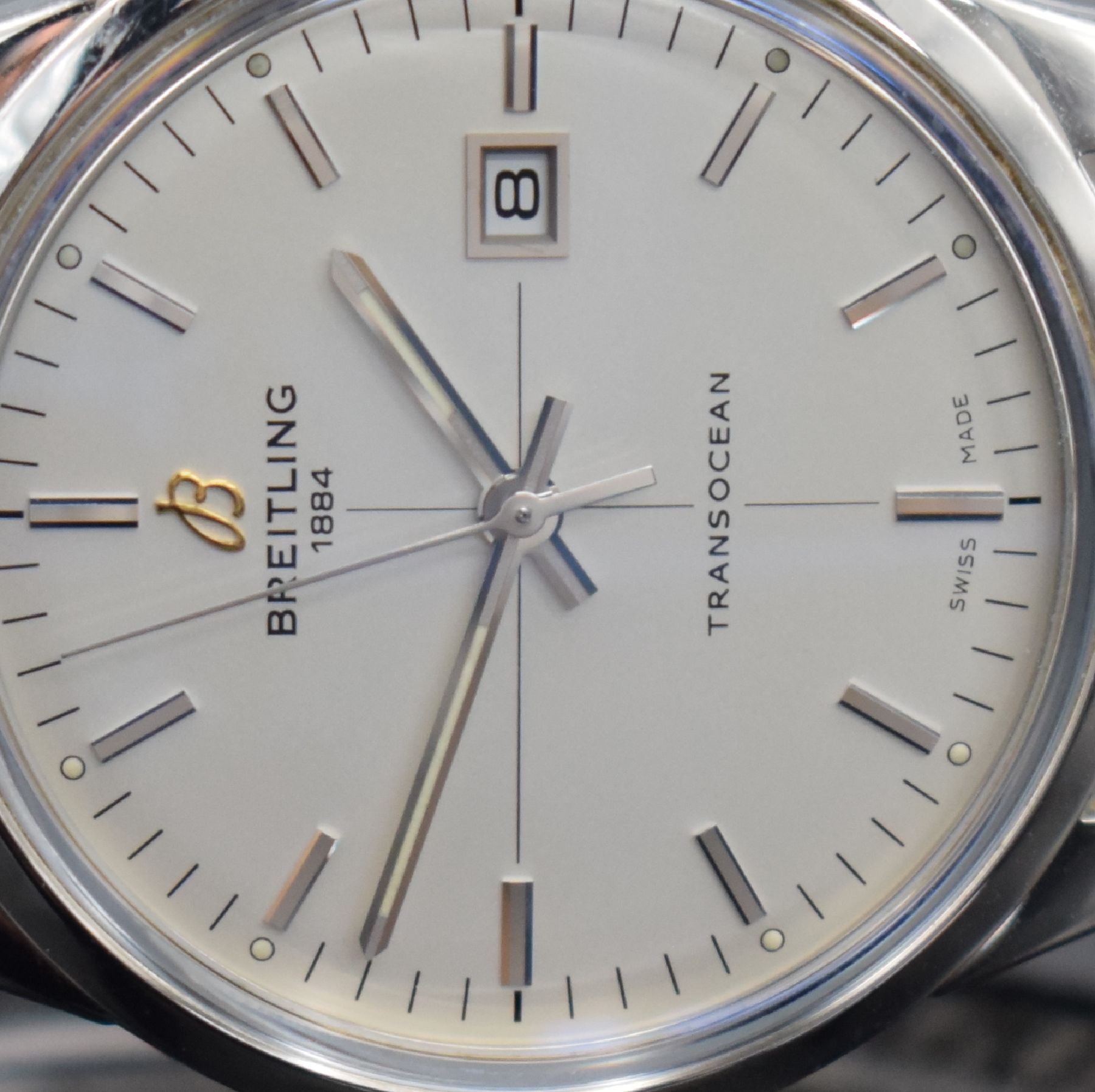 Detail i: BREITLING Transocean Herrenarmbanduhr in Edelstahl Referenz A10360, Schweiz um 2012, Automatik, großes Gehäuse, Boden geschr., orig. Milanaiseband ...