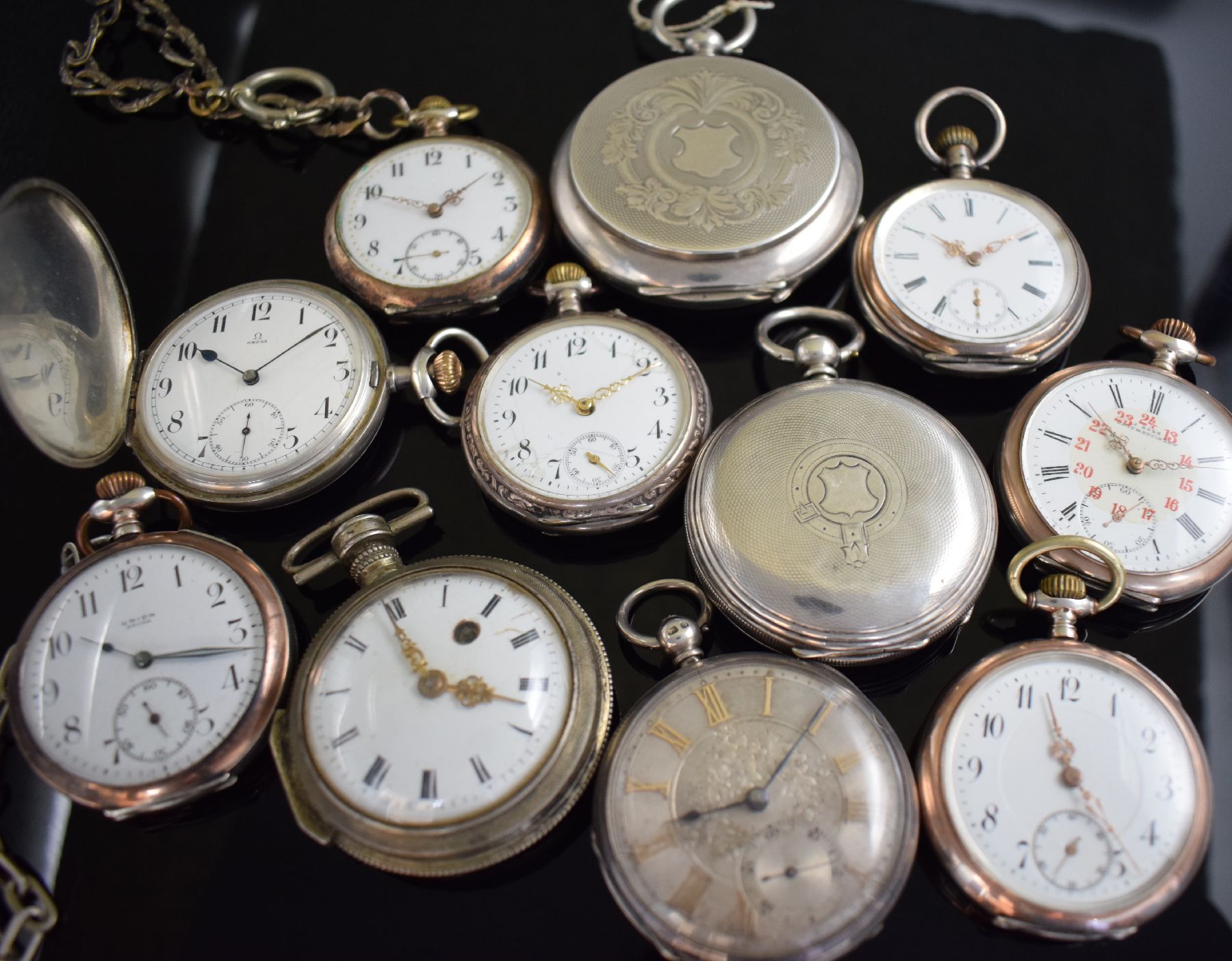 Detail i: Vaucher Geneve & 10 weitere Taschenuhren in Silber, ca. 1800 - 1920, Schlüssel- & Kronenaufzug, u. a. OMEGA, PEGASUS, UNION Ancre..., 3 Savonette, 8 ...