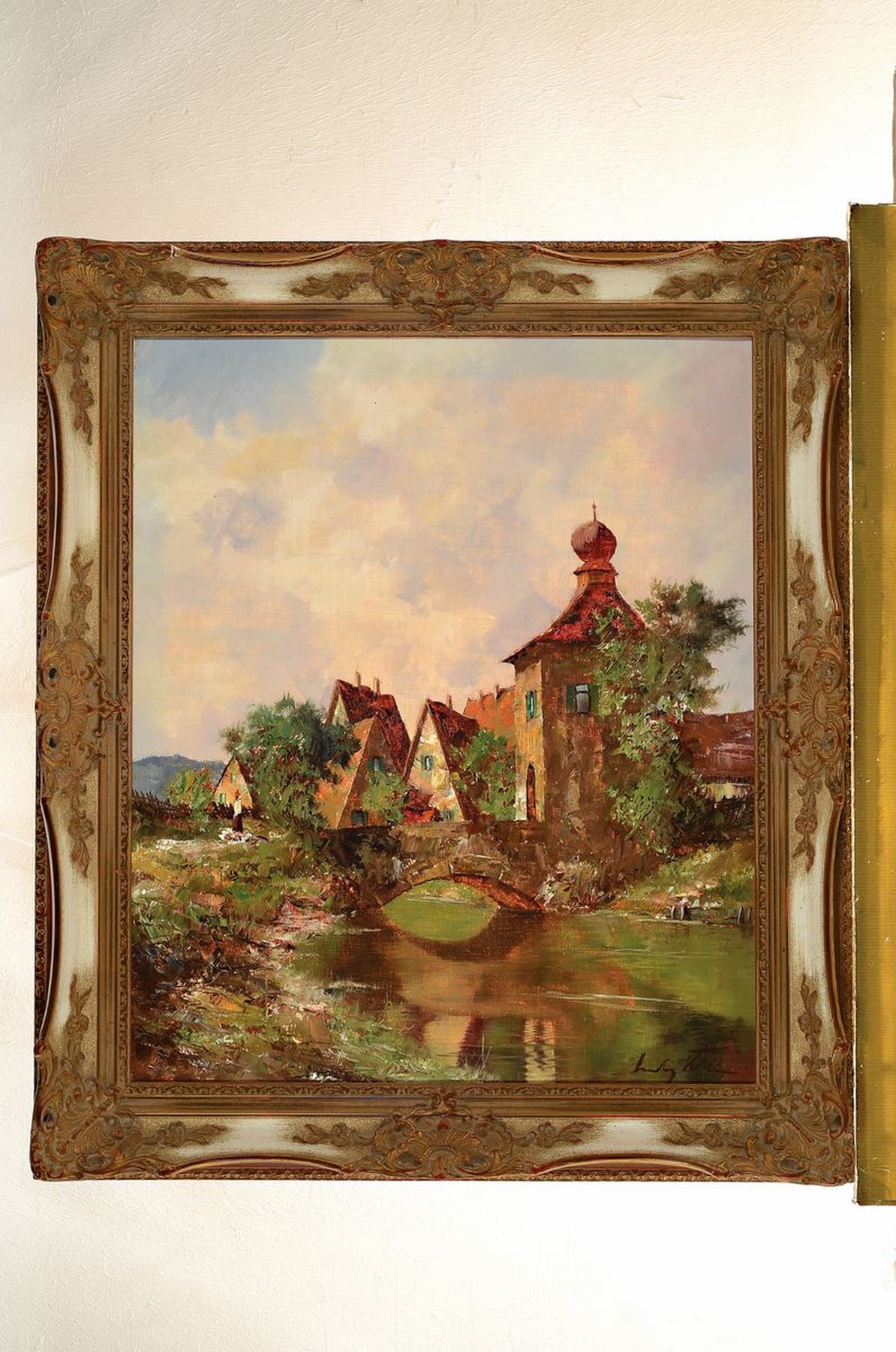 Detail k: Ludwig Klein, geb. 1915, Münchener Maler, Ansicht aus Dinkelsbühl, Öl/Lwd, rechts unten signiert, ca. 60x50cm, Barockstilrahmen ca. 76x66cm