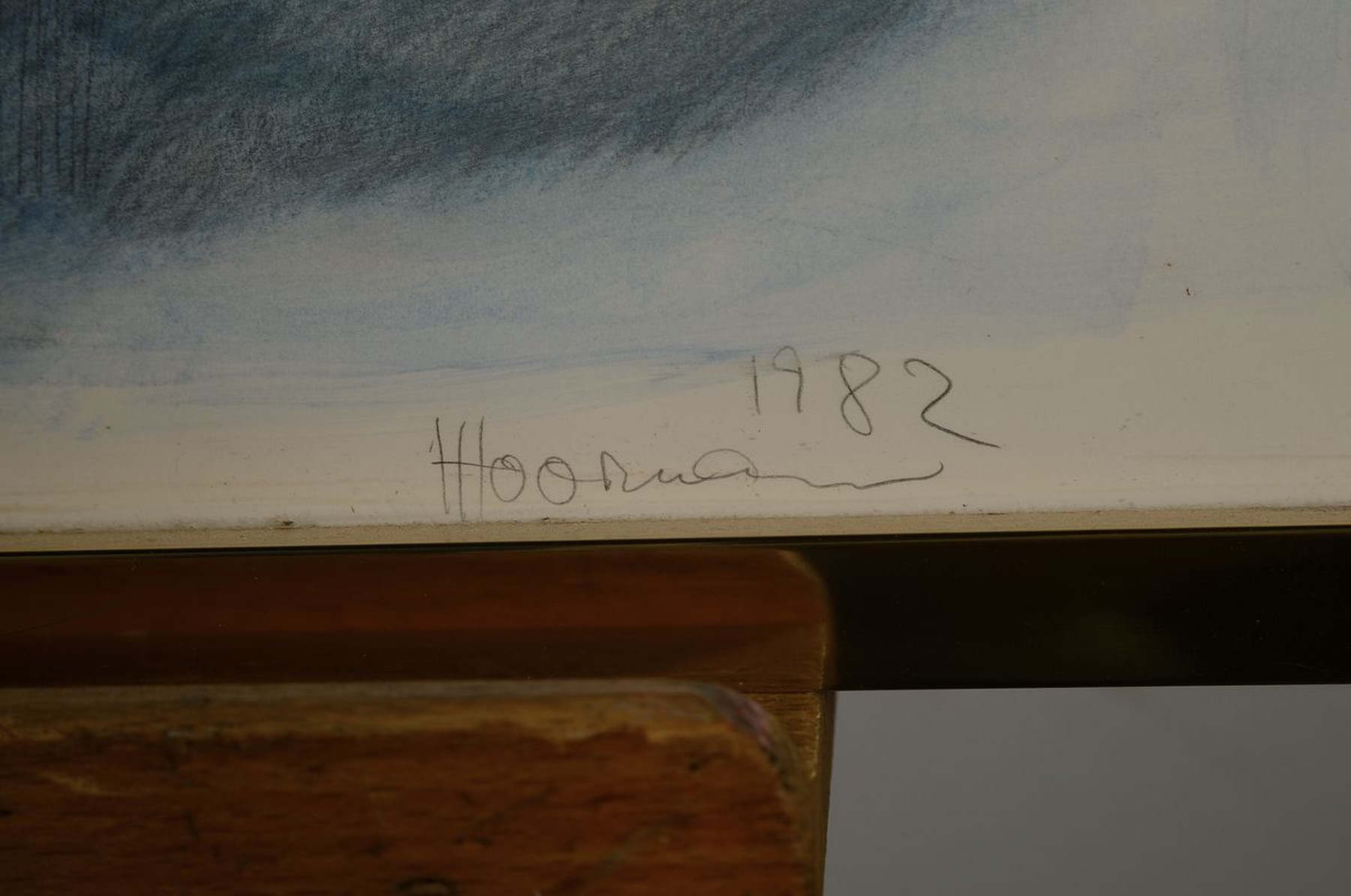 Detail g: Hermann Hoormann, geb. 1933 Meppen, ErzengelMichael (1982), surrealistische Darstellungsweise in lineaerer Auffassung, rechts unten signiert u. ...
