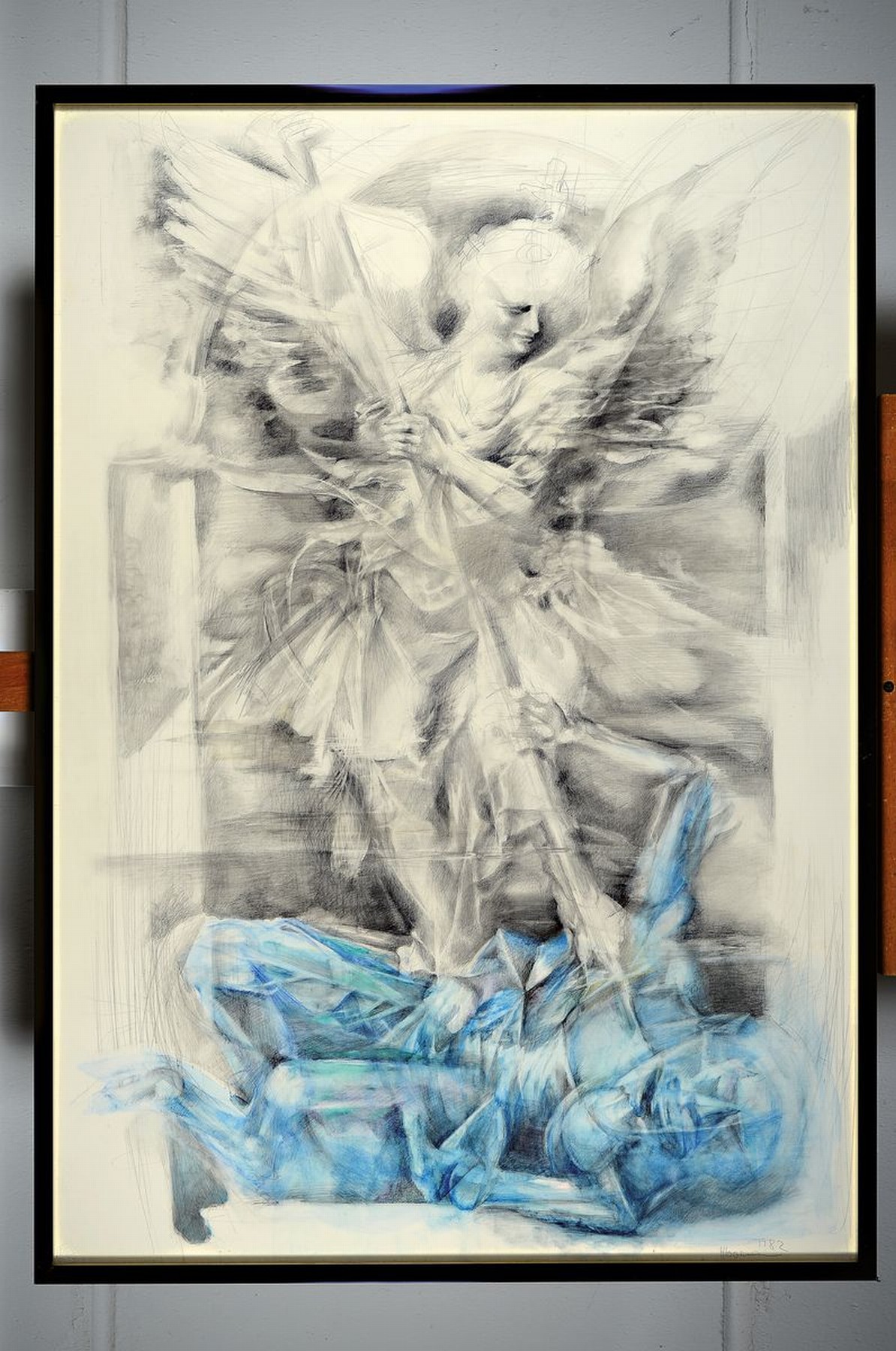 Detail k: Hermann Hoormann, geb. 1933 Meppen, ErzengelMichael (1982), surrealistische Darstellungsweise in lineaerer Auffassung, rechts unten signiert u. ...