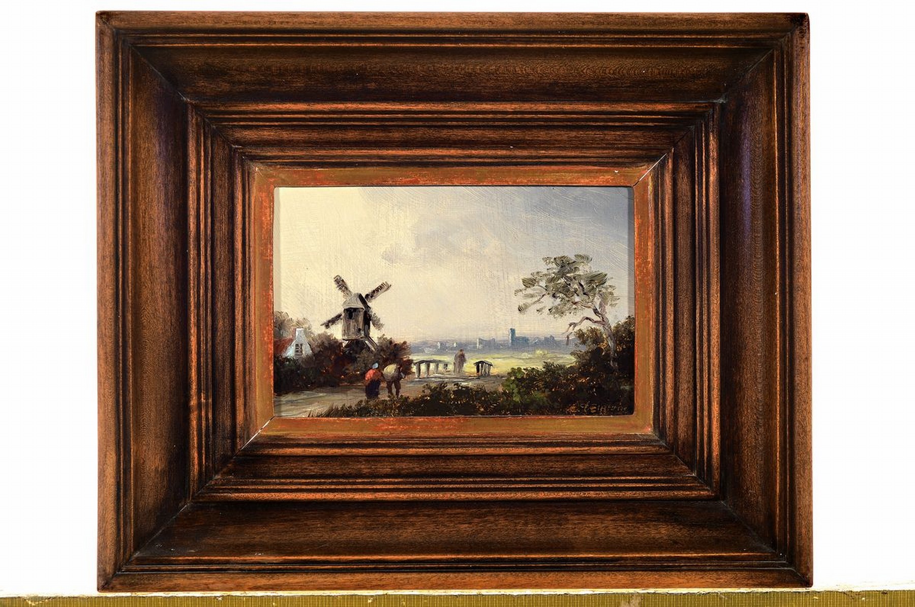 Detail k: Erich Demmin, 1911 Ivenack-1997 Berlin, Landschaft mit Windmühle, Öl/Holz, rechts unten signiert, ca. 8x13cm, R. ca. 22x26cm