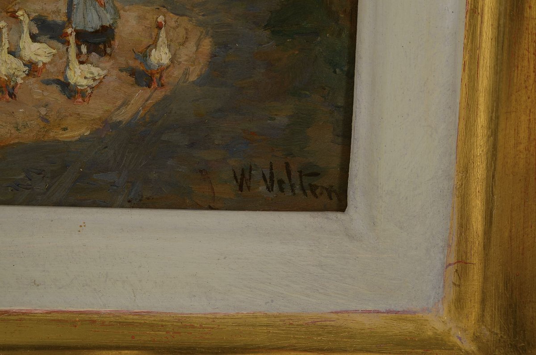 Detail a: Wilhelm Velten, 1847 St. Petersburg-1929 München, Postkutsche vor dem Gasthof, Öl/Holz, rechts unten signiert, ca. 15.5x 23.5cm, R. ca. 28x35cm
