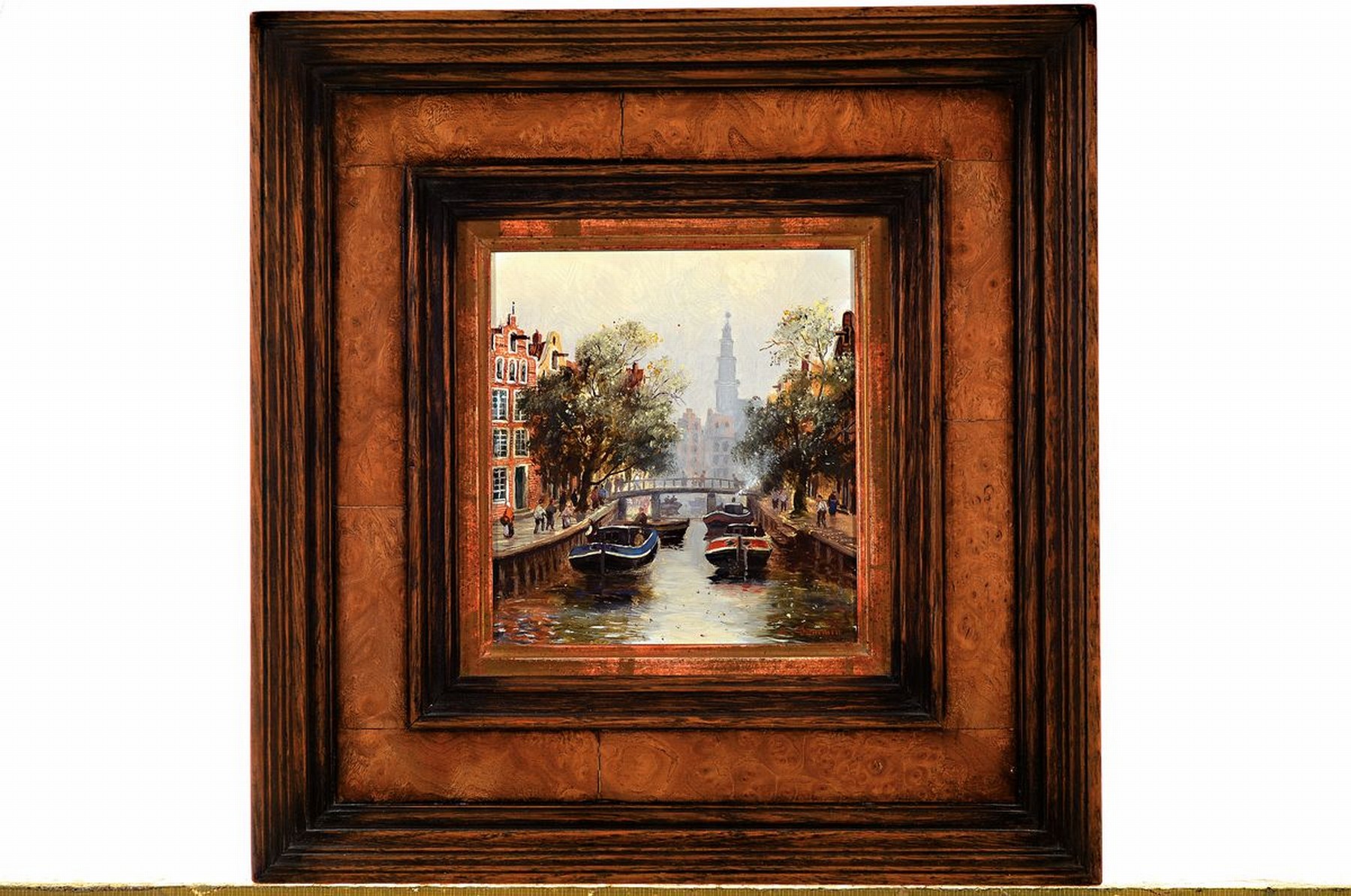 Detail k: Erich Demmin, 1911 Ivenack-1997 Berlin, Ansicht aus Amsterdam mit Booten auf der Gracht, Öl/Holz, rechts unten signiert, ca. 13x12cm, R. ca. 28x27cm