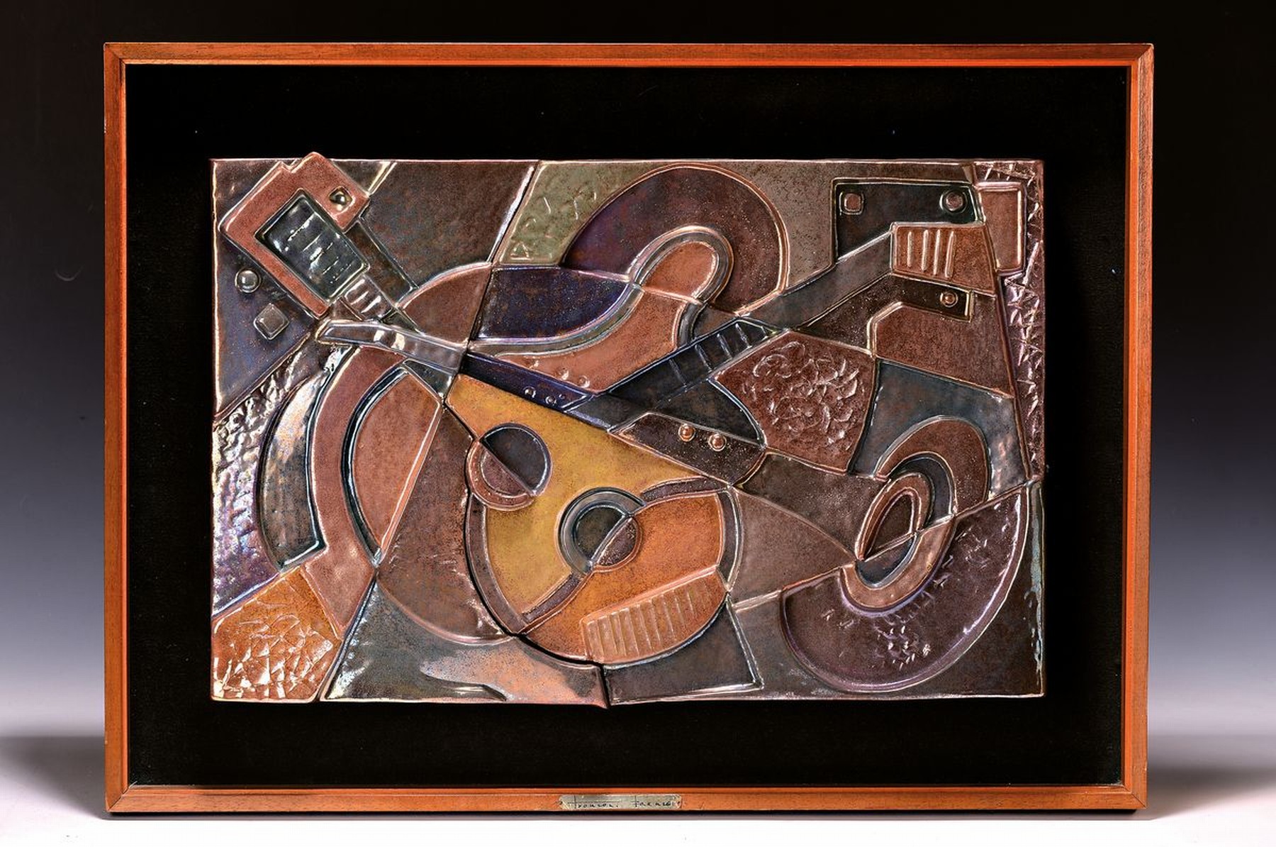 Detail k: Giordano Tronconi, Bildhauer und Keramiker, Faenza, Keramik-Relief, abstr. geom. Darstellung von Musikinstrumenten, Allegorie auf die Musik, bunt ...