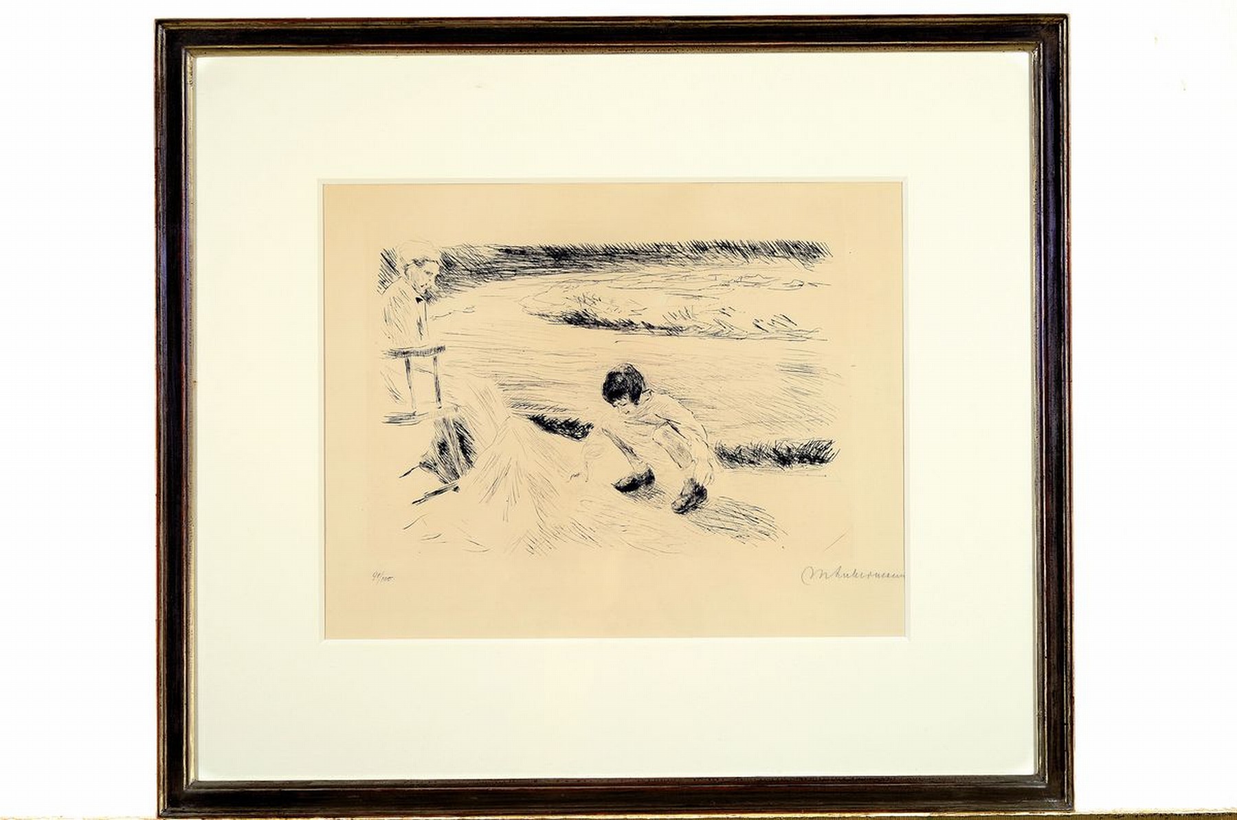 Detail k: Max Liebermann, 1847-1935, 2 Radierungen, 1x spielendes Kind und Wärterin, von 1920, handsigniert, num. 91/100, ca. 20x28cm, PP, u.Gl., R. ca. ...