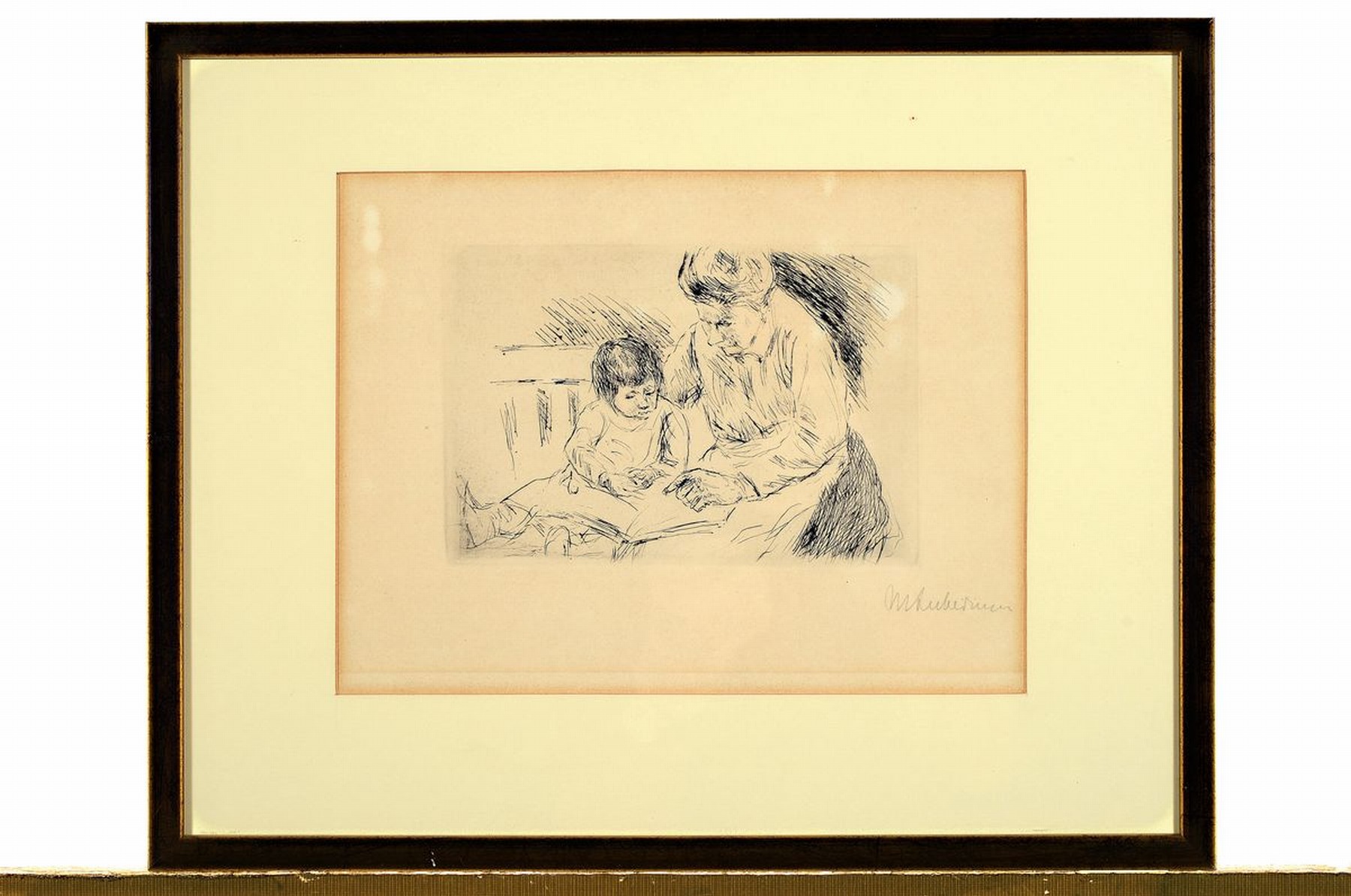 Detail l: Max Liebermann, 1847-1935, 2 Radierungen, 1x spielendes Kind und Wärterin, von 1920, handsigniert, num. 91/100, ca. 20x28cm, PP, u.Gl., R. ca. ...