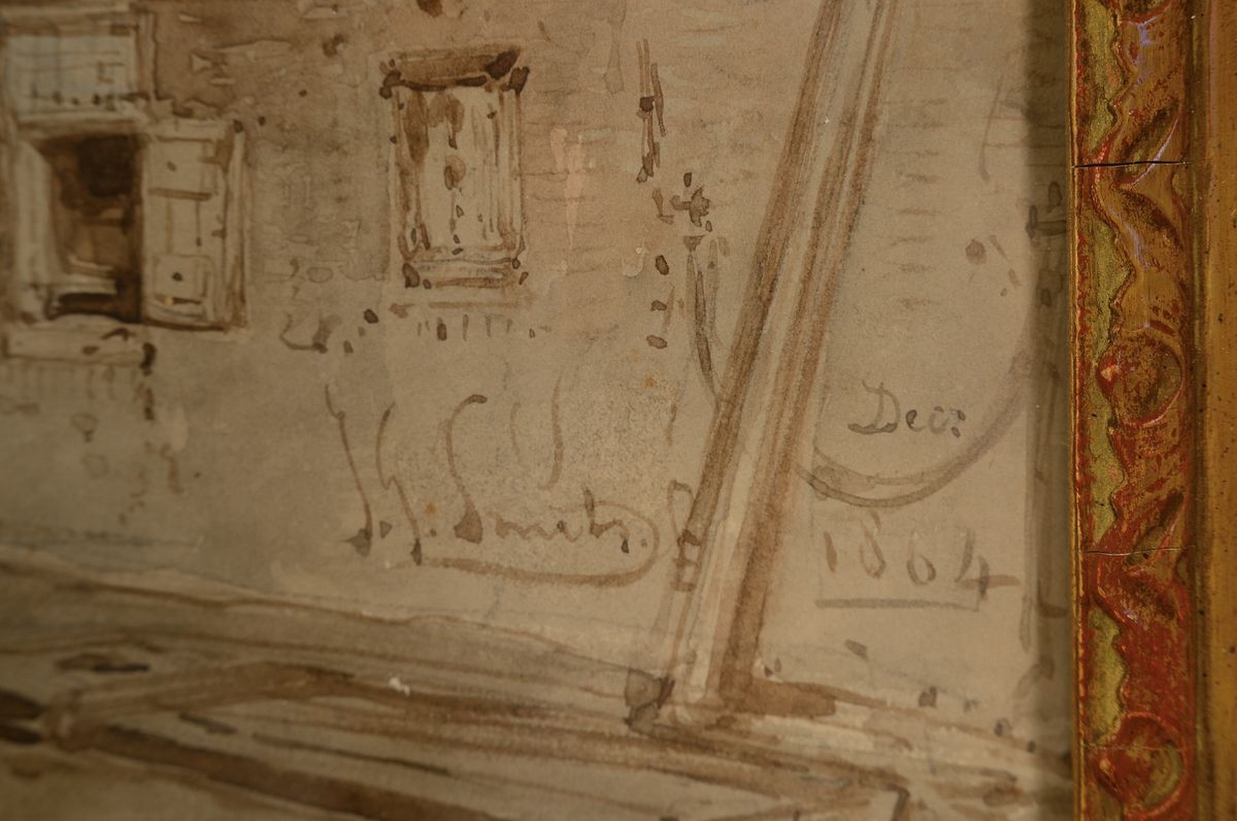 Detail a: Jan Gerard Smits, 1923-1910, Blick auf eine Dorfstraße, Aquarell auf Papier, rechts unten signiert und dat. 1864, ca. 35x54cm, u.Gl., R. ca. 54x73cm