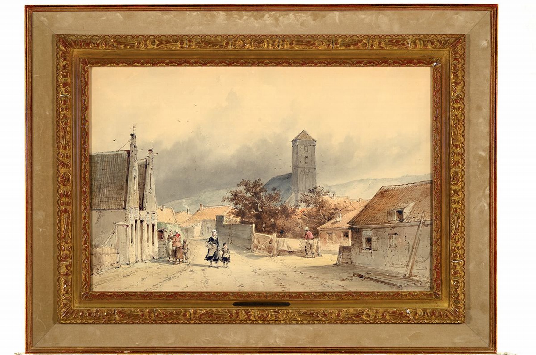 Detail k: Jan Gerard Smits, 1923-1910, Blick auf eine Dorfstraße, Aquarell auf Papier, rechts unten signiert und dat. 1864, ca. 35x54cm, u.Gl., R. ca. 54x73cm