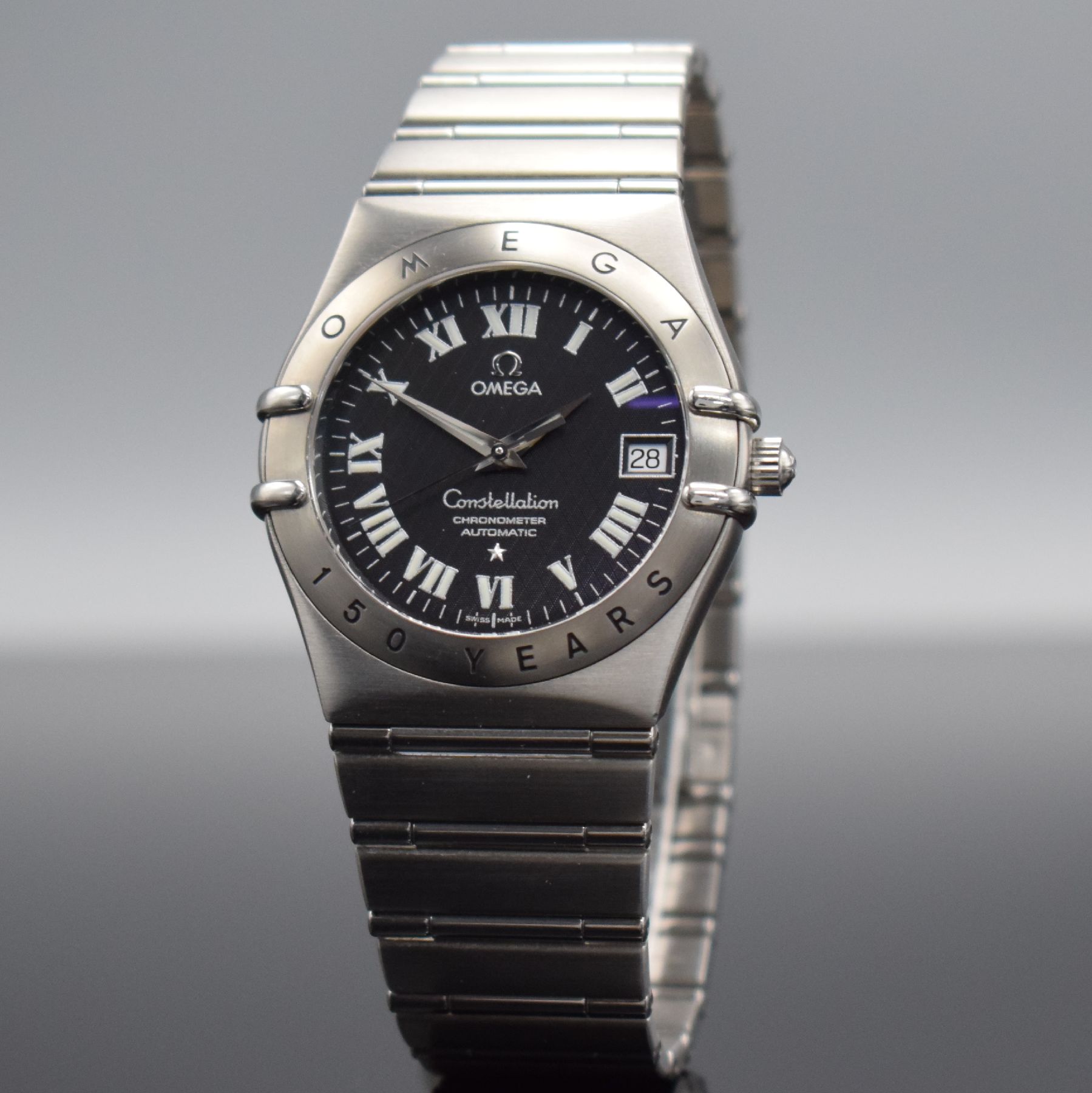 Detail b: OMEGA Constellation Herrenarmbanduhr Chronometer 150 Years in Stahl, Schweiz um 1998, Automatik, Ref. 368.1206, auf 399 Stück limitiertes ...