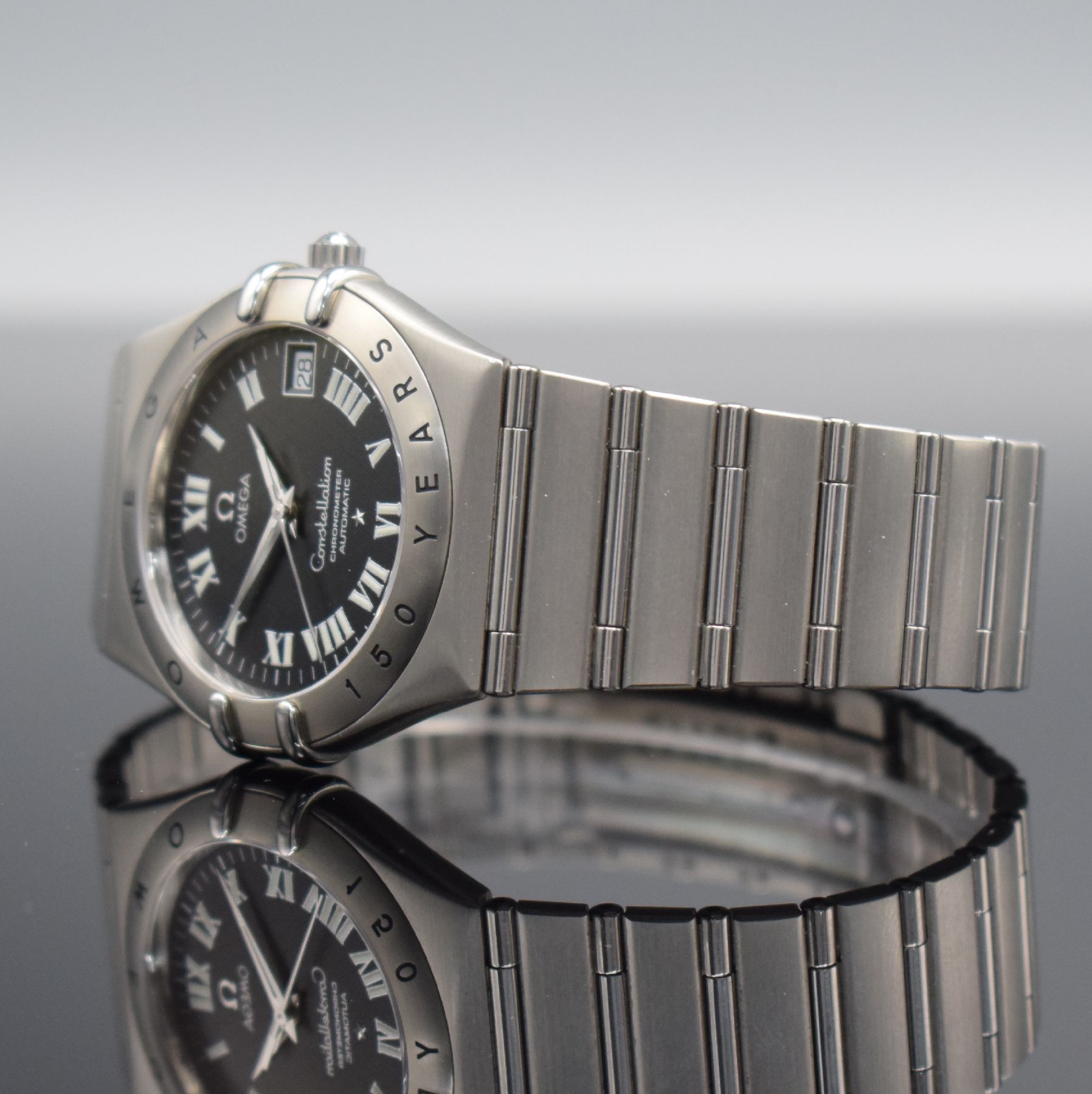 Detail d: OMEGA Constellation Herrenarmbanduhr Chronometer 150 Years in Stahl, Schweiz um 1998, Automatik, Ref. 368.1206, auf 399 Stück limitiertes ...