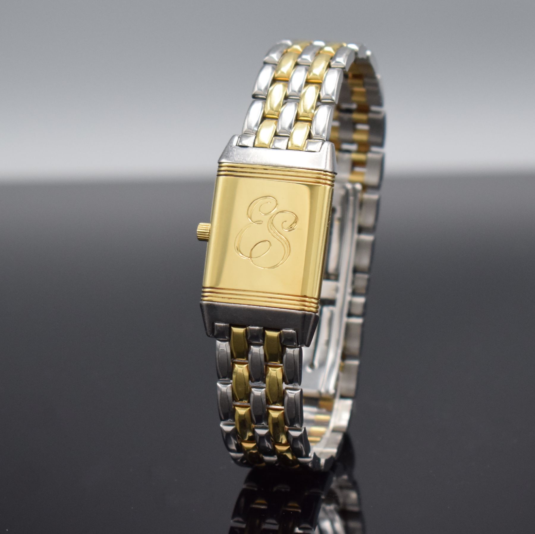Detail d: Jaeger-LeCoultre Reverso Damenarmbanduhr in Edelstahl & GG 750/000 Referenz 260.5.08, Schweiz um 1995, quarz, Wendegehäuse m. Inhaber-Monogramm, ...