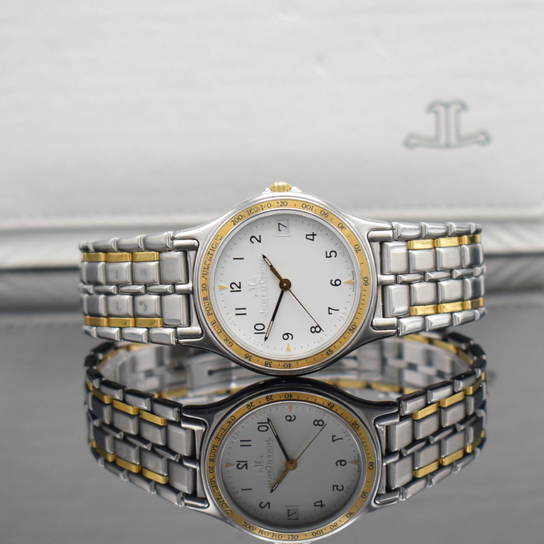 Jaeger-LeCoultre Armbanduhr Referenz 113.5.06, Schweiz um 1985, quarz, Edelstahl & Gold komb., Gliederband m. dopp. Faltschl., Boden 4-fach verschr., ...