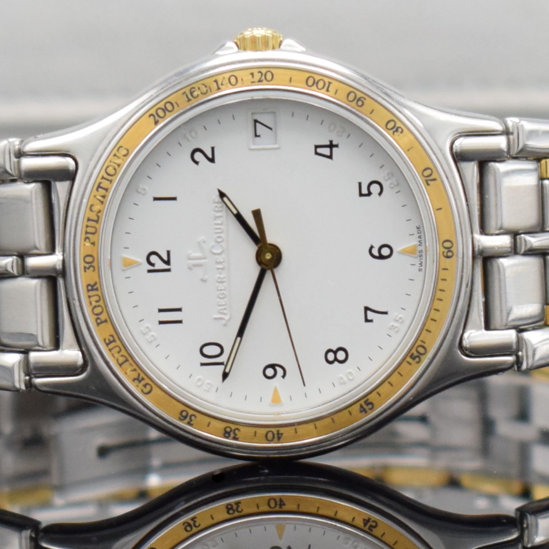 Detail a: Jaeger-LeCoultre Armbanduhr Referenz 113.5.06, Schweiz um 1985, quarz, Edelstahl & Gold komb., Gliederband m. dopp. Faltschl., Boden 4-fach verschr., ...