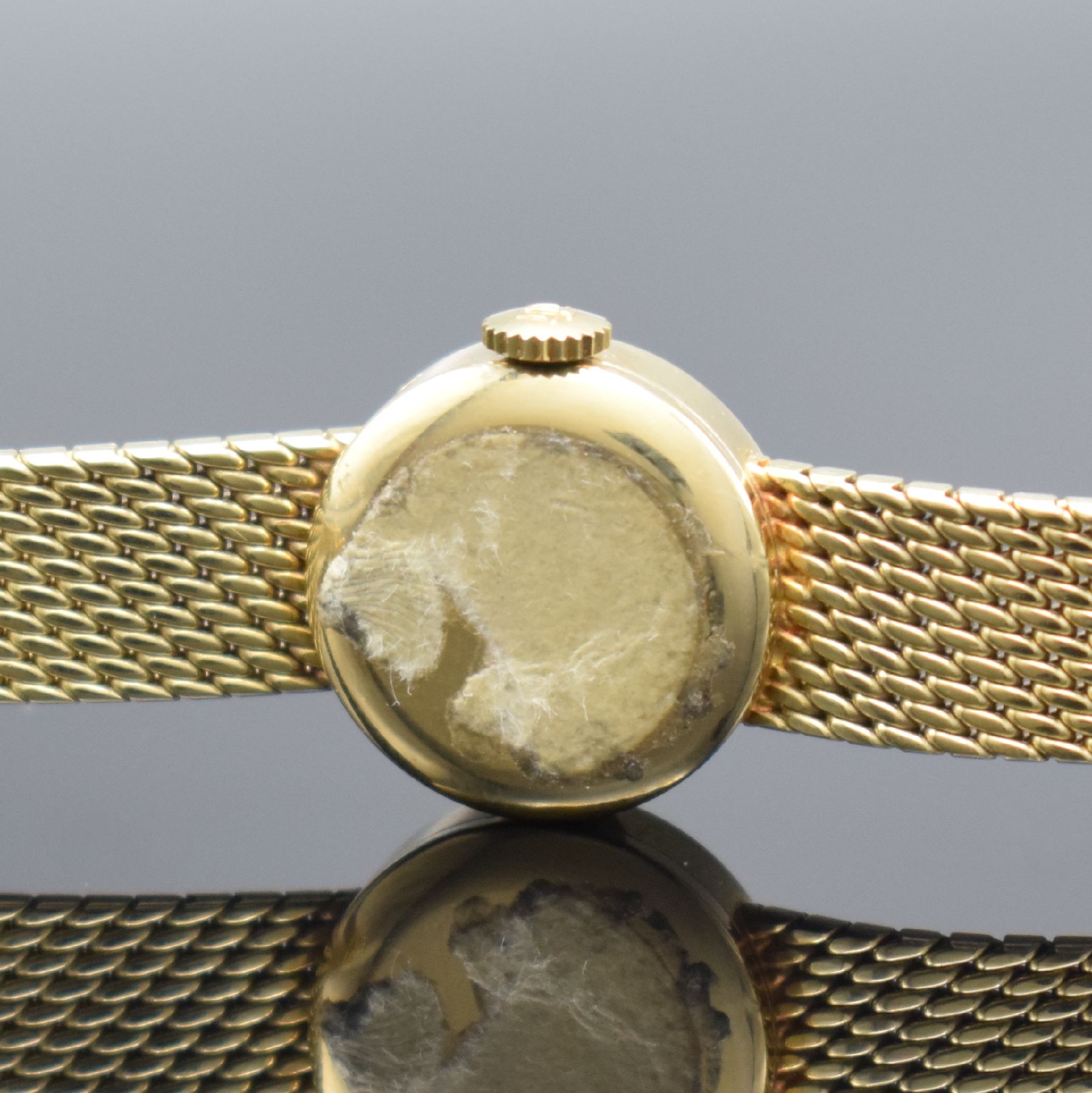 Detail g: TISSOT Damenarmbanduhr in GG 585/000 mit GG 585/000 Goldband, Schweiz um 1960, Handaufzug, 2-teil. Geh., Boden aufgedr., orig. Milanaiseband, verg. ...