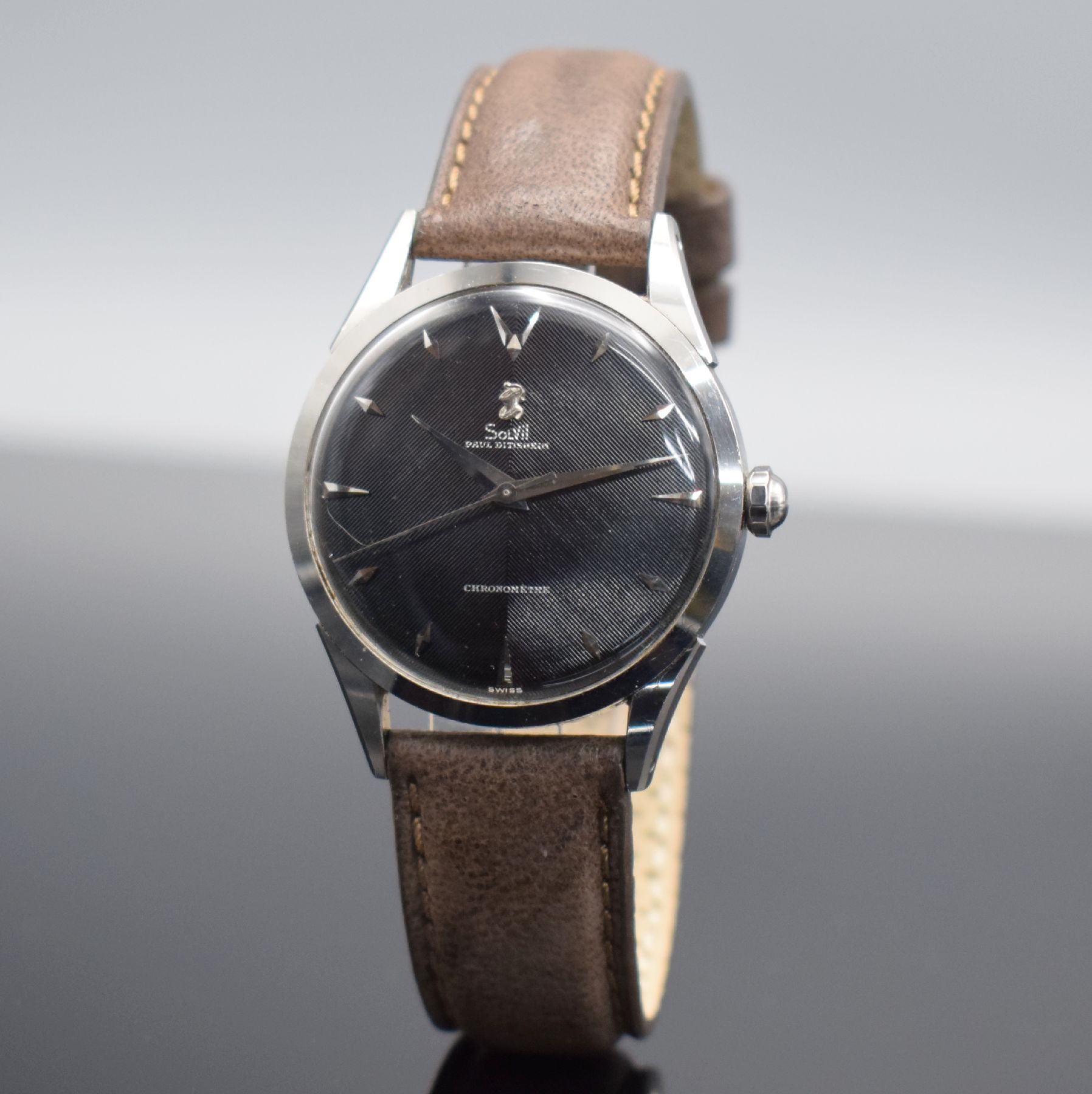 PAUL DITISHEIM/SOLVIL Chronometer seltene Armbanduhr in Stahl, Schweiz um 1960, Automatik, 3-tlg. Geh., Boden & Glasrand aufgedr., sehr schönes & ...