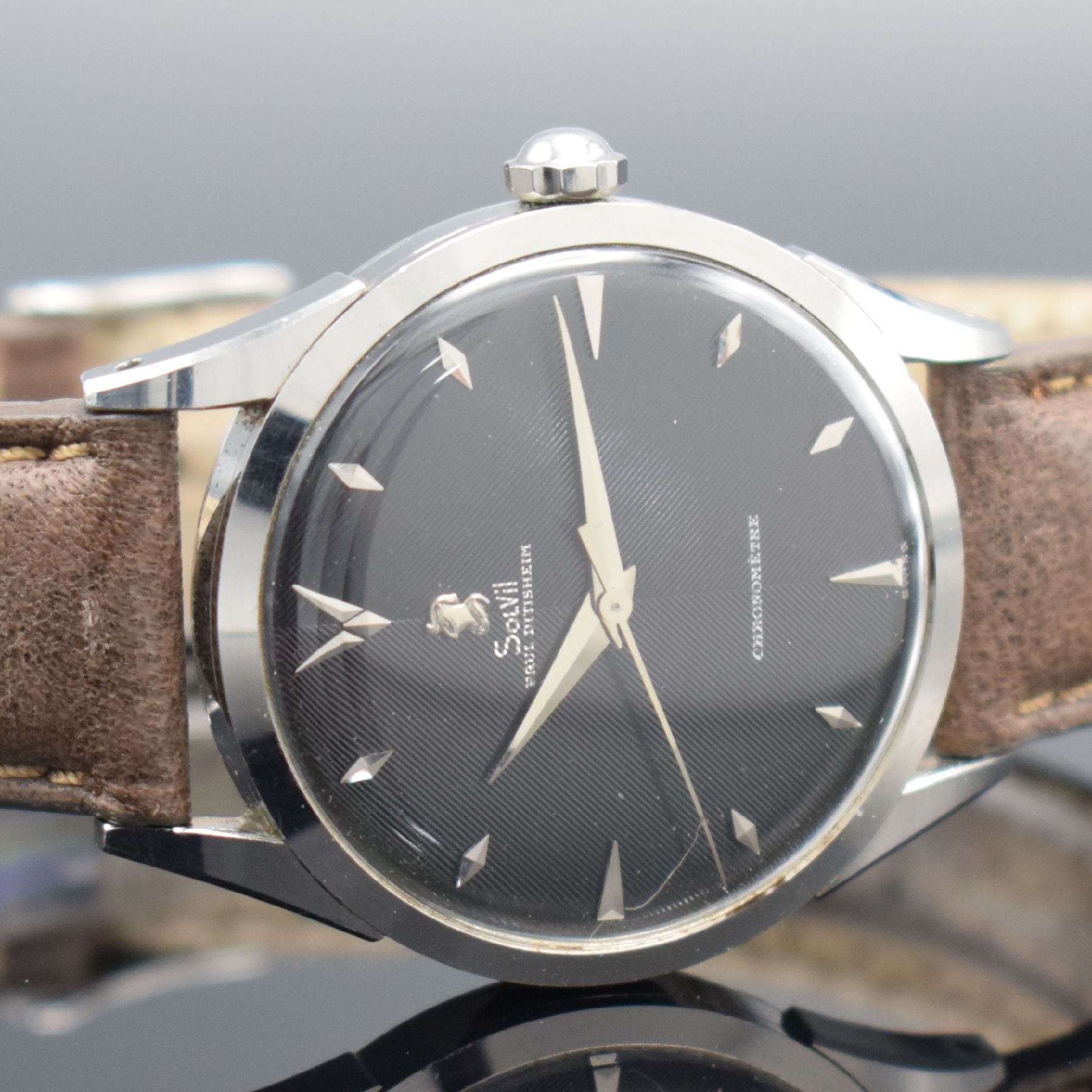 Detail c: PAUL DITISHEIM/SOLVIL Chronometer seltene Armbanduhr in Stahl, Schweiz um 1960, Automatik, 3-tlg. Geh., Boden & Glasrand aufgedr., sehr schönes & ...