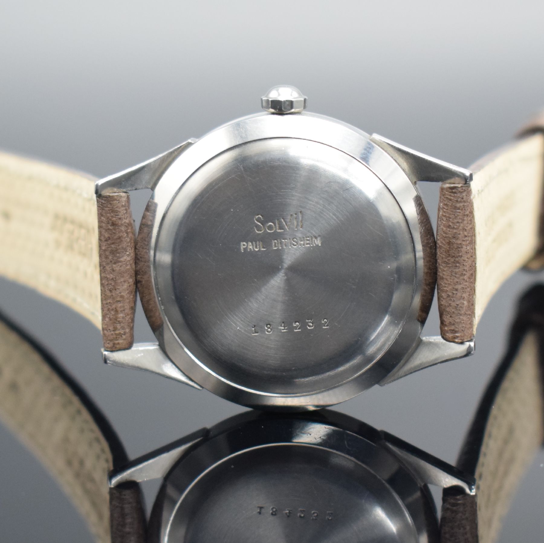 Detail h: PAUL DITISHEIM/SOLVIL Chronometer seltene Armbanduhr in Stahl, Schweiz um 1960, Automatik, 3-tlg. Geh., Boden & Glasrand aufgedr., sehr schönes & ...
