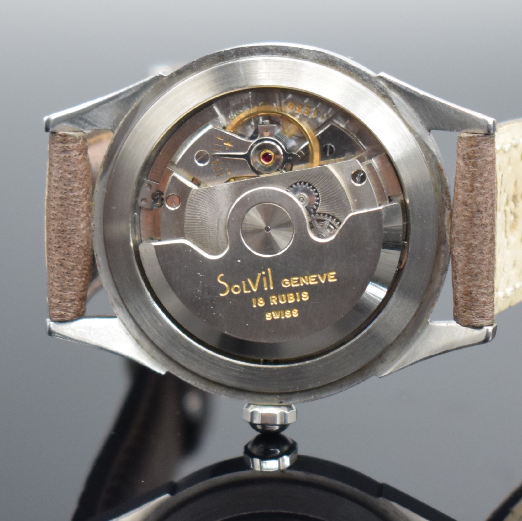 Detail j: PAUL DITISHEIM/SOLVIL Chronometer seltene Armbanduhr in Stahl, Schweiz um 1960, Automatik, 3-tlg. Geh., Boden & Glasrand aufgedr., sehr schönes & ...