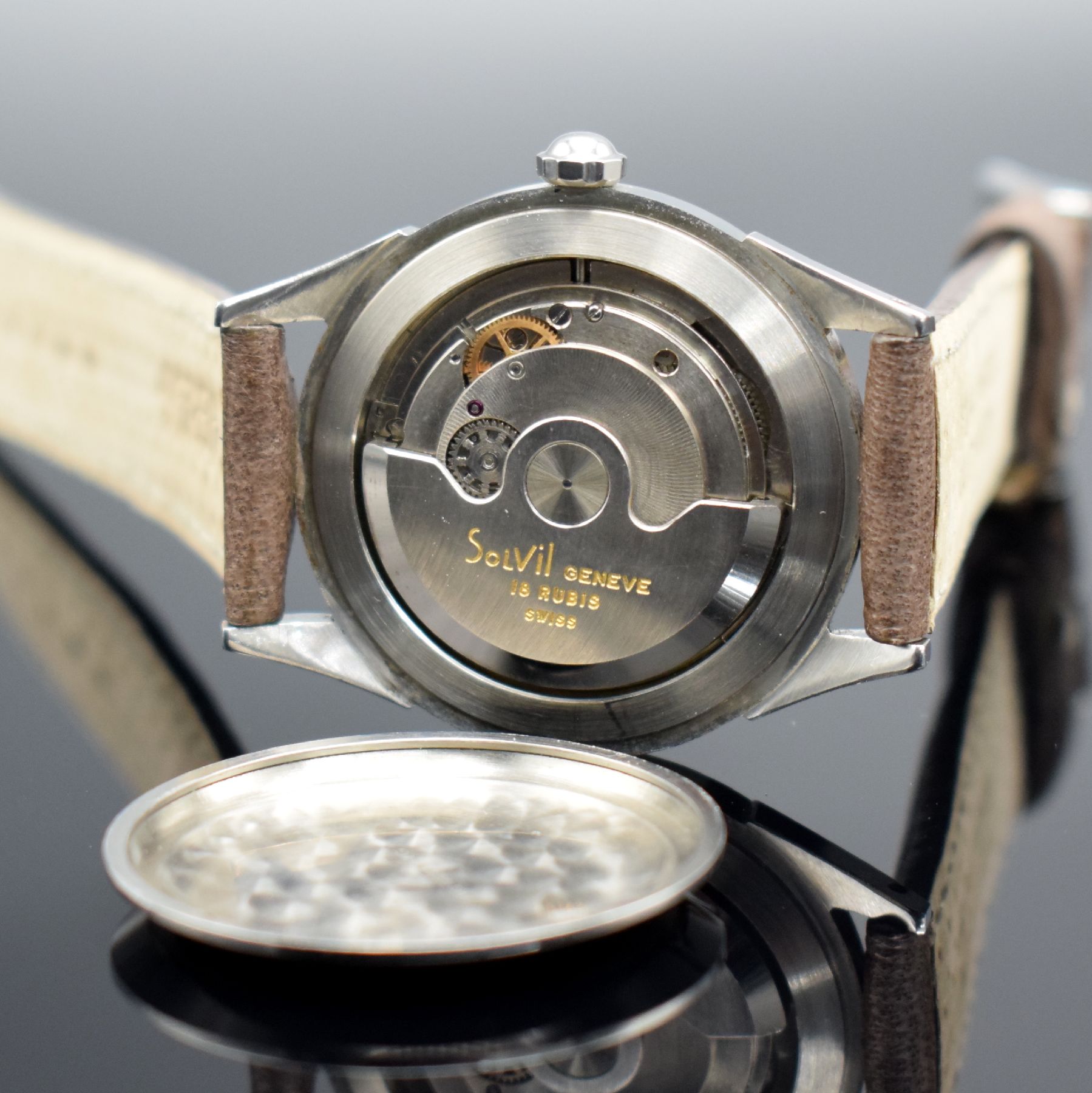 Detail l: PAUL DITISHEIM/SOLVIL Chronometer seltene Armbanduhr in Stahl, Schweiz um 1960, Automatik, 3-tlg. Geh., Boden & Glasrand aufgedr., sehr schönes & ...