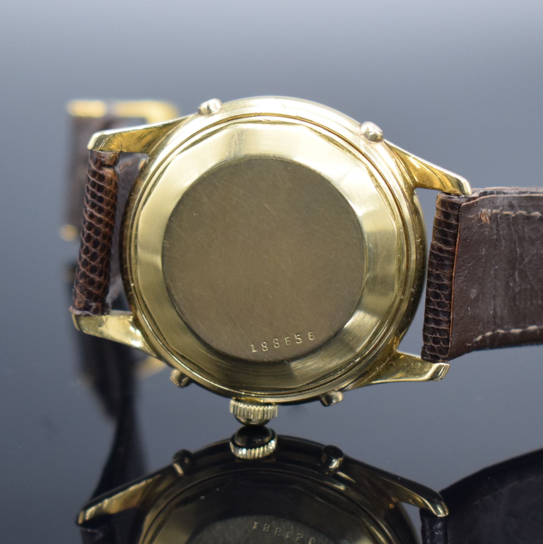 Detail f: PRAESENT Automatik seltene hochwertige Armbanduhr mit Vollkalender/Mondphase in GG 750/000, Schweiz um 1945, Hammerautomatik, verschr. Geh., silb. ...