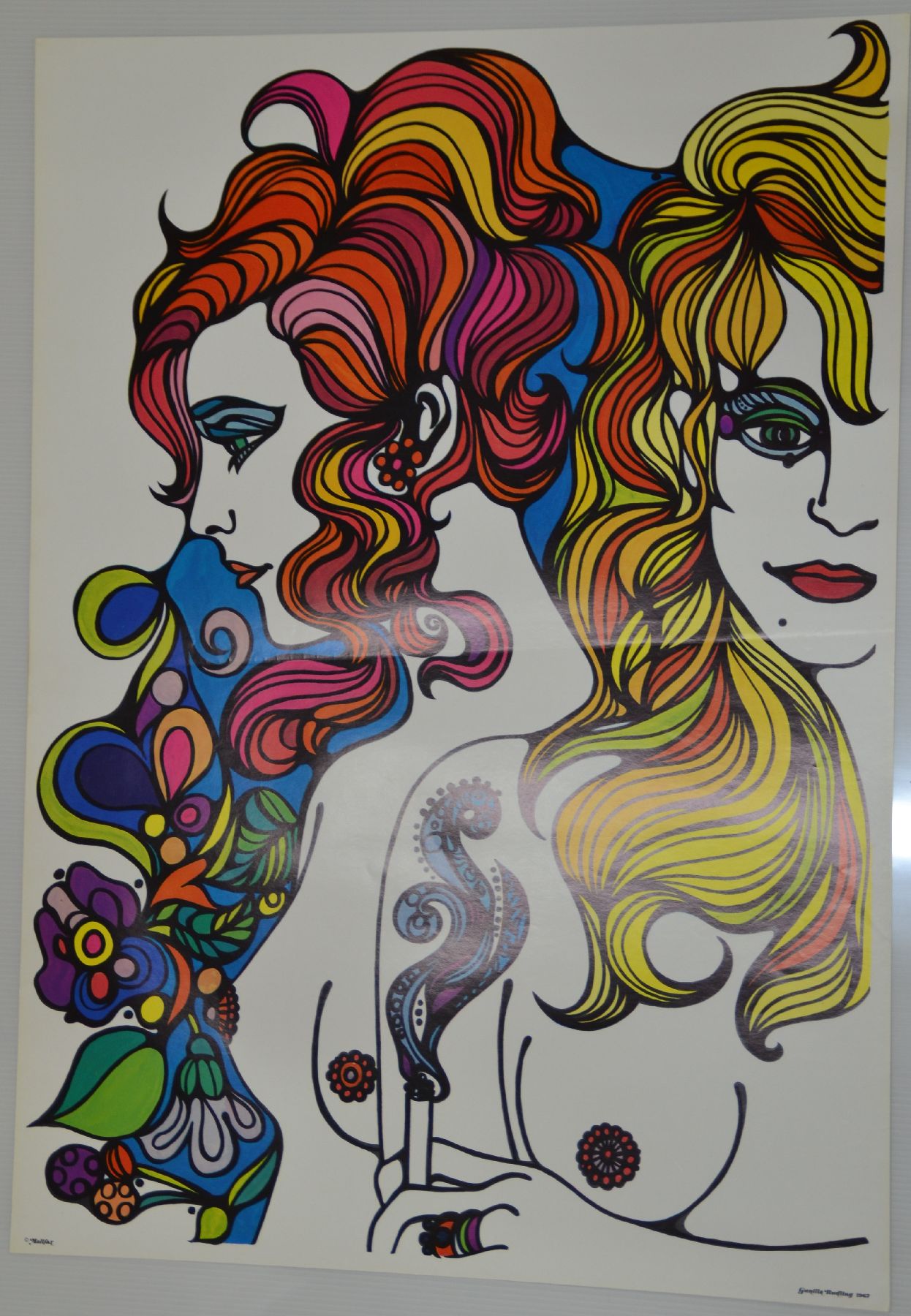 Detail c: Konvolut aus 44 seltenen psychedelischen und Kultplakaten/Grafiken, 1960-80er Jahre, D/GB/NL, geometrisierende Grafikplakate mit ...