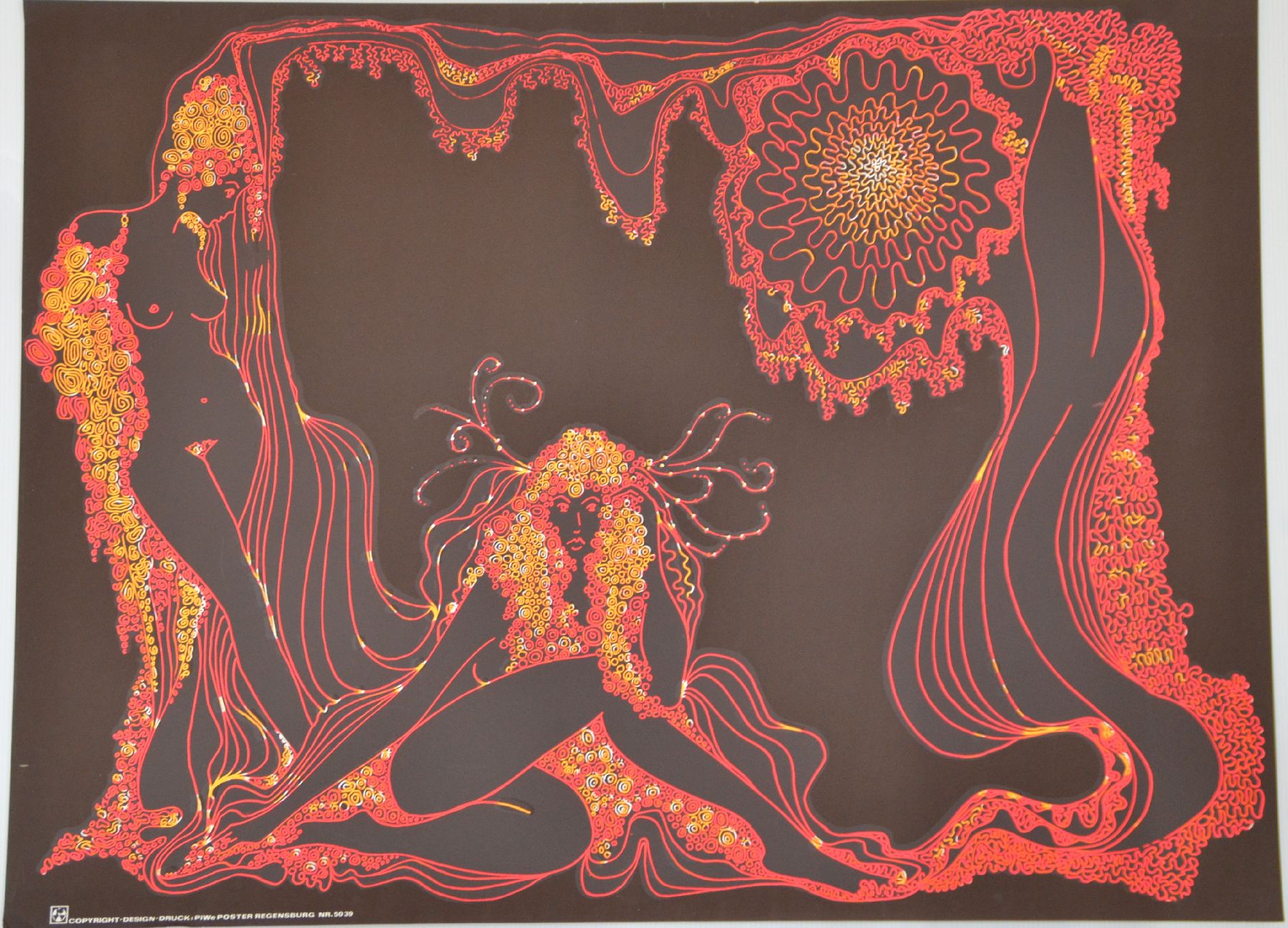 Detail l: Konvolut aus 44 seltenen psychedelischen und Kultplakaten/Grafiken, 1960-80er Jahre, D/GB/NL, geometrisierende Grafikplakate mit ...