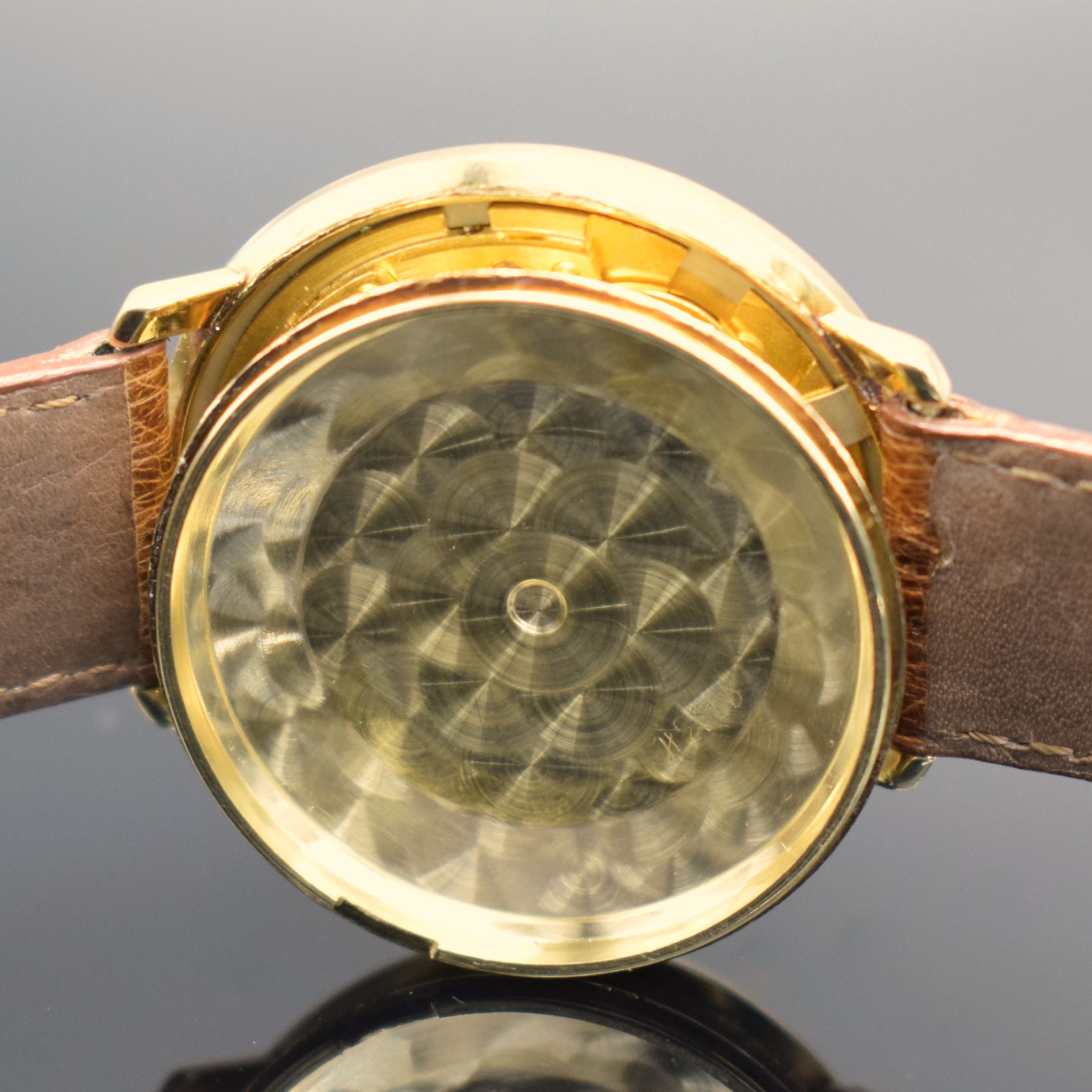 Detail i: JUNGHANS Chronometer Kaliber 83/S seltene Armbanduhr in GG 585/000, Deutschland um 1965, Automatik, massives 2-tlg. Geh., Boden aufgedr., silb. ...