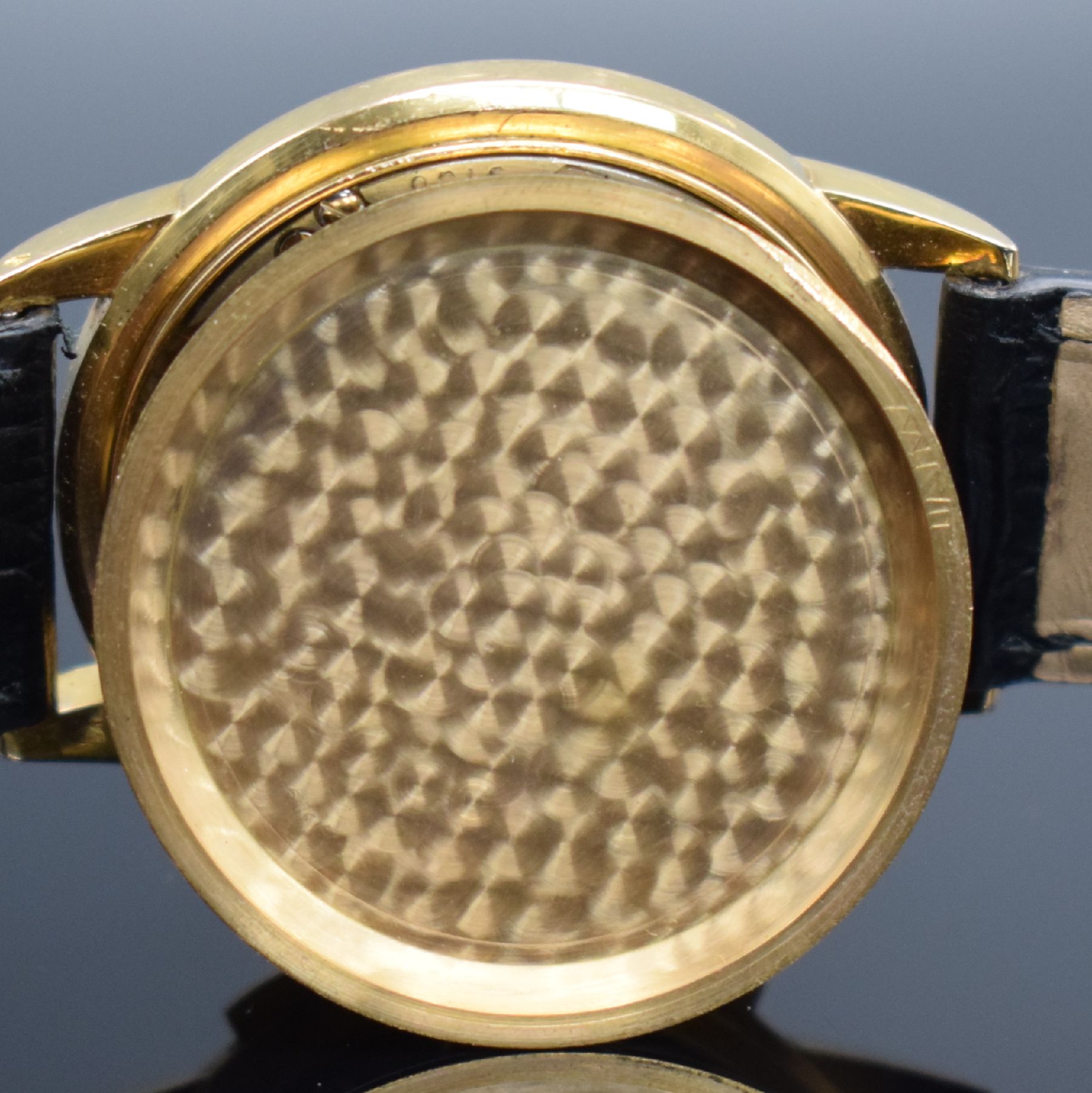 Detail i: JAEGER großer Schaltradchronograph in RG 750/000, Schweiz/Frankreich um 1945, Handaufzug, massives 3-tlg. Geh. sign. mit "E.J."-Stempel ...