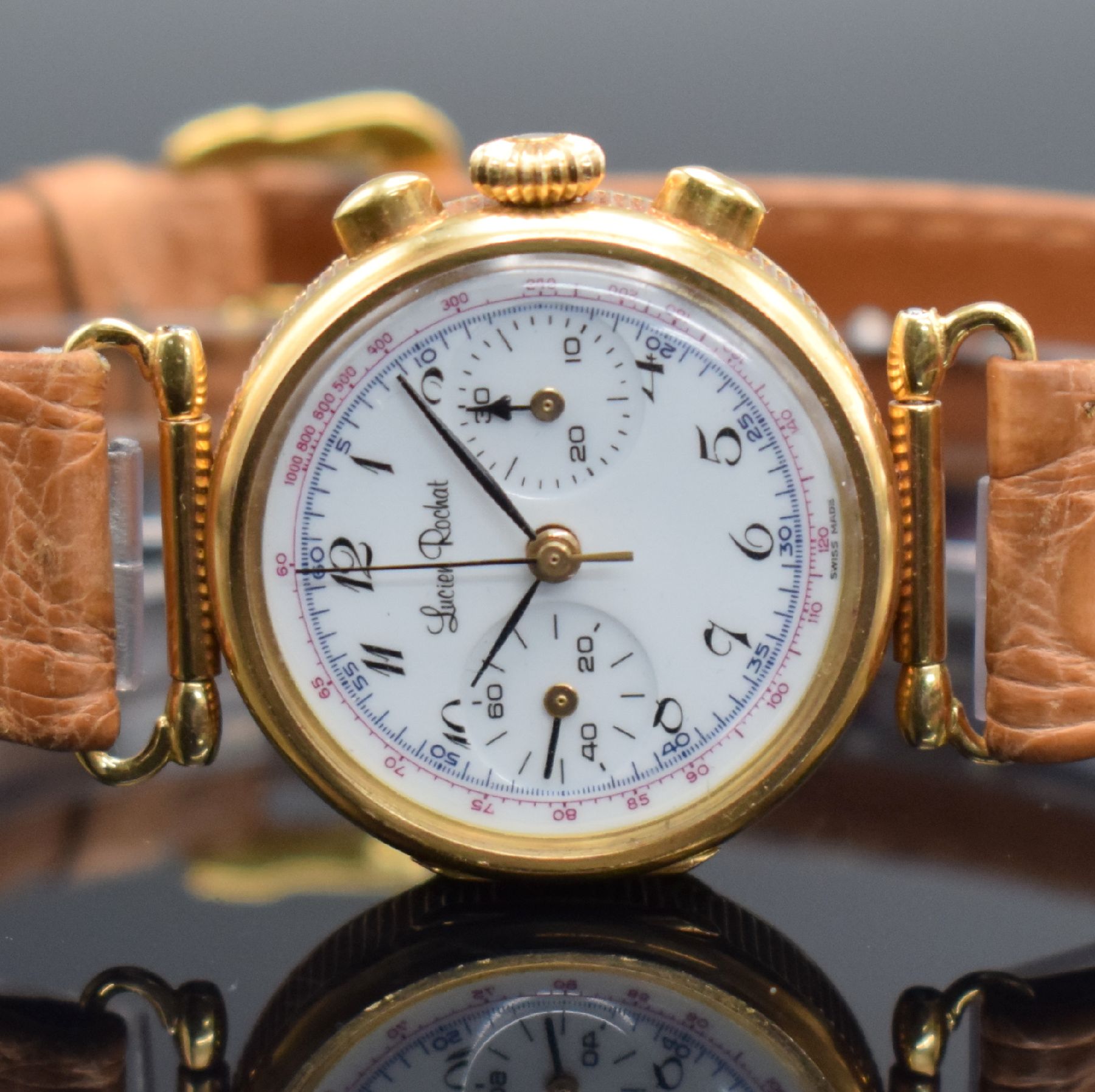 Detail a: LUCIEN ROCHART Valjoux 69 auf 24 Stück limitierter Damenchronograph in GG 750/000, Schweiz um 2000, Handaufzug, Scharniergeh. m. bewegl. ...