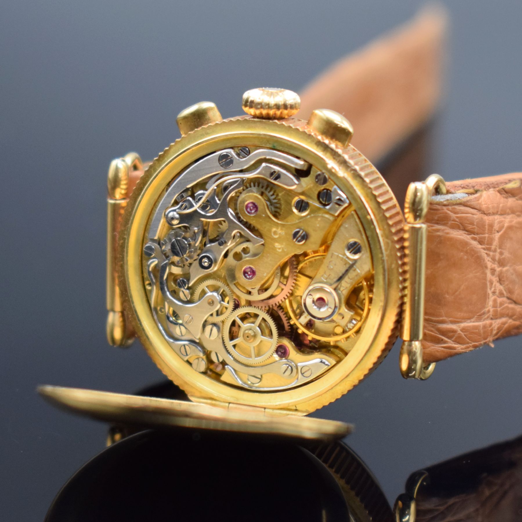 Detail g: LUCIEN ROCHART Valjoux 69 auf 24 Stück limitierter Damenchronograph in GG 750/000, Schweiz um 2000, Handaufzug, Scharniergeh. m. bewegl. ...
