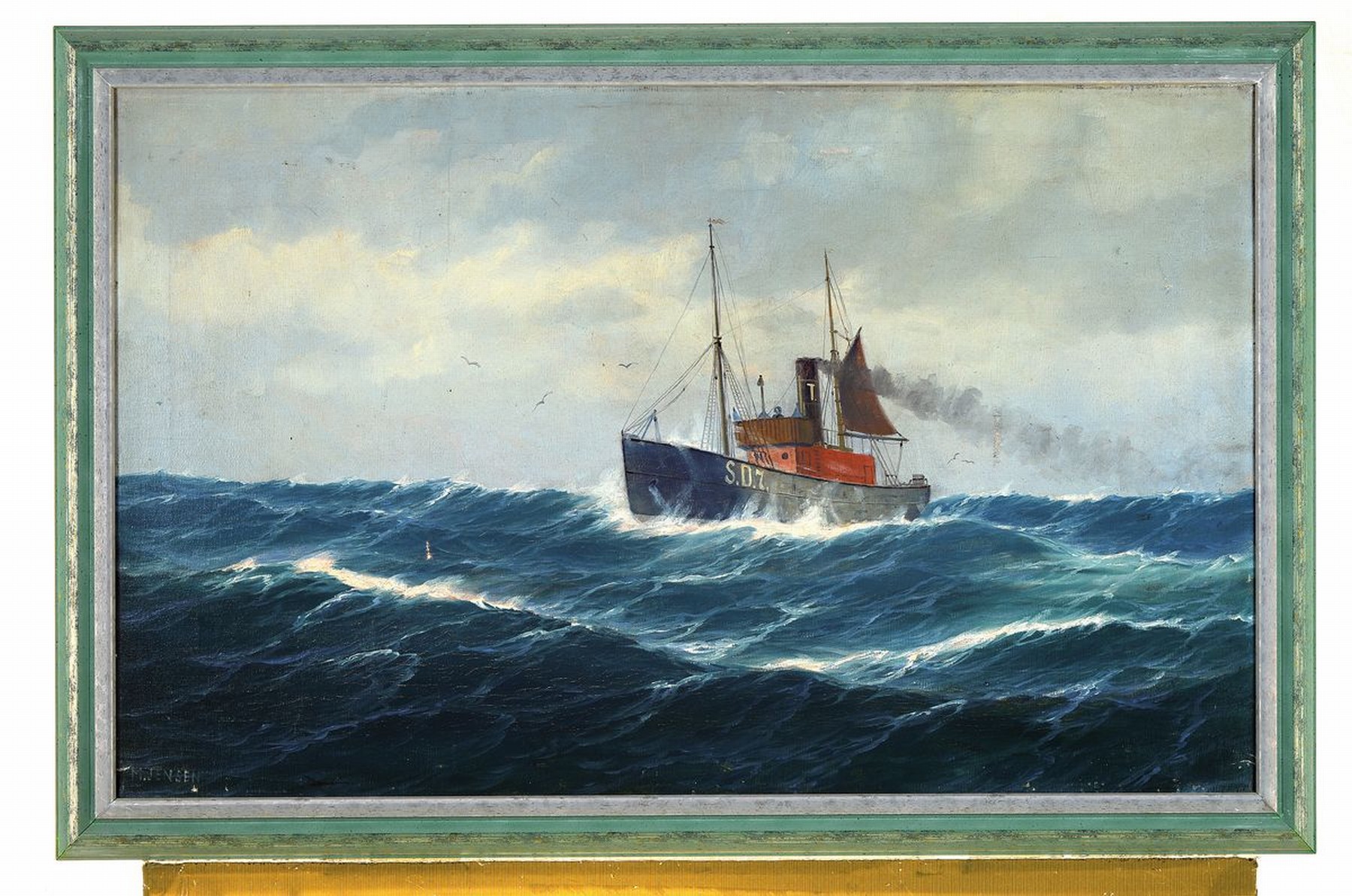 Detail k: Max Jensen, geb. um 1887, Berliner Marinemaler, Dampfschiff auf hoher See, Öl/Lwd (sollte neu verspannt werden), links unten signiert, ca. 50x80cm, ...