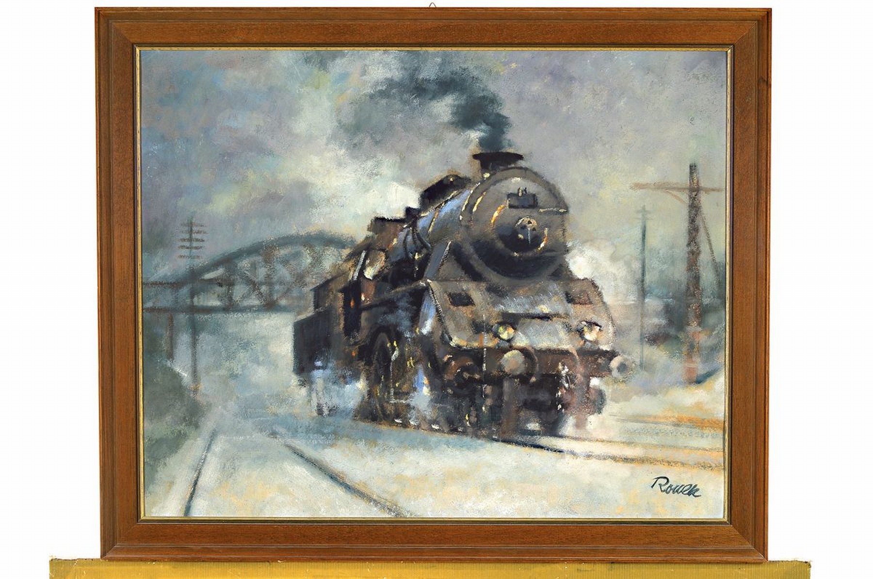 Detail k: Jaroslav Ronek, 1892-1962, Dampflokomotive im Schnee, Öl/Malkarton, rechts unten signiert, ca. 50x60cm, R. ca. 56x68cm