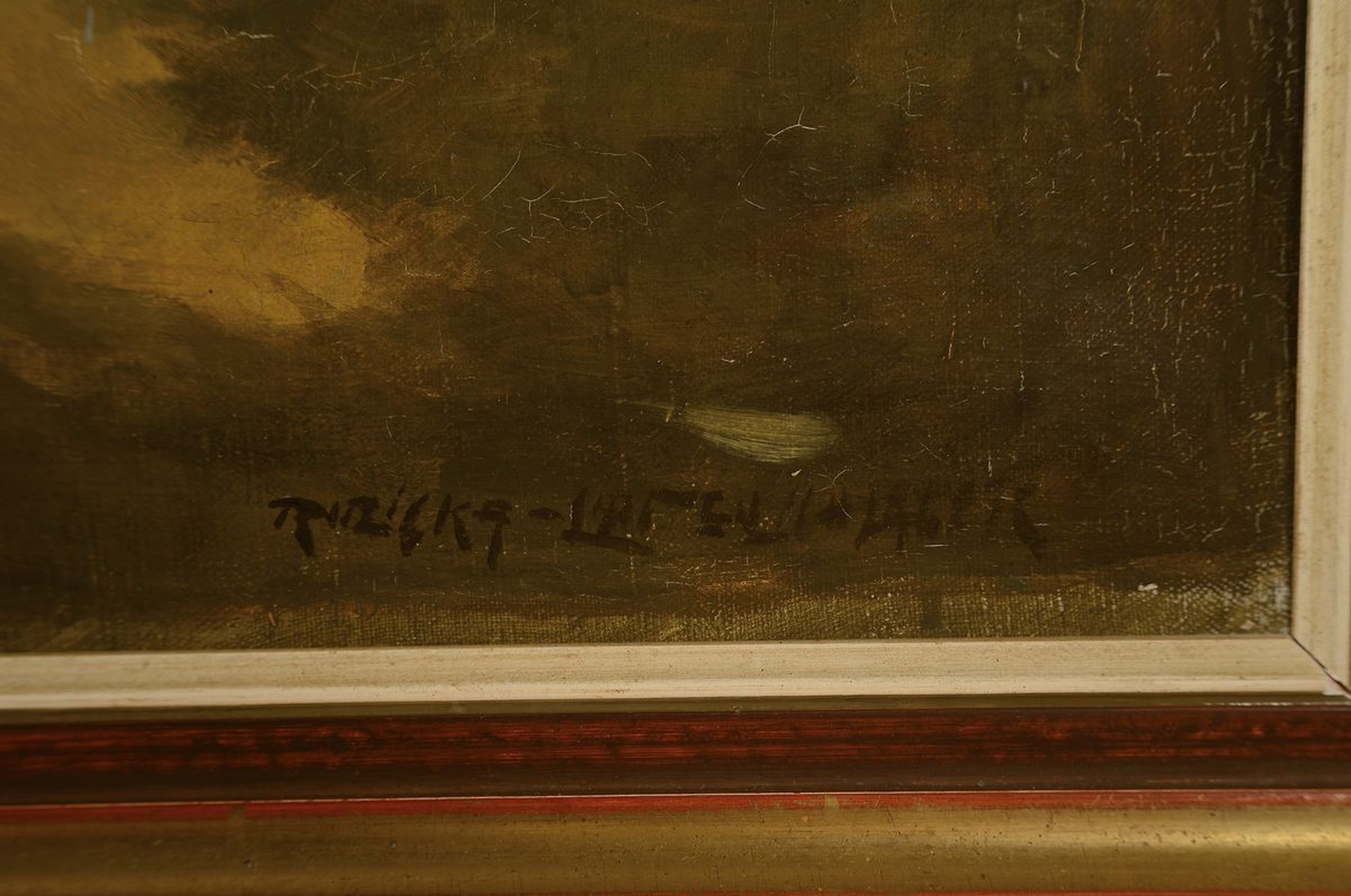 Detail a: Hans Ruzicka-Lautenschläger, 1862 Aussig-1933 Wien, Kirchgang, vielfigurige Szene vor einer Kirche, Öl/Lwd, rechts unten signiert, ca. 73x98cm, R. ...