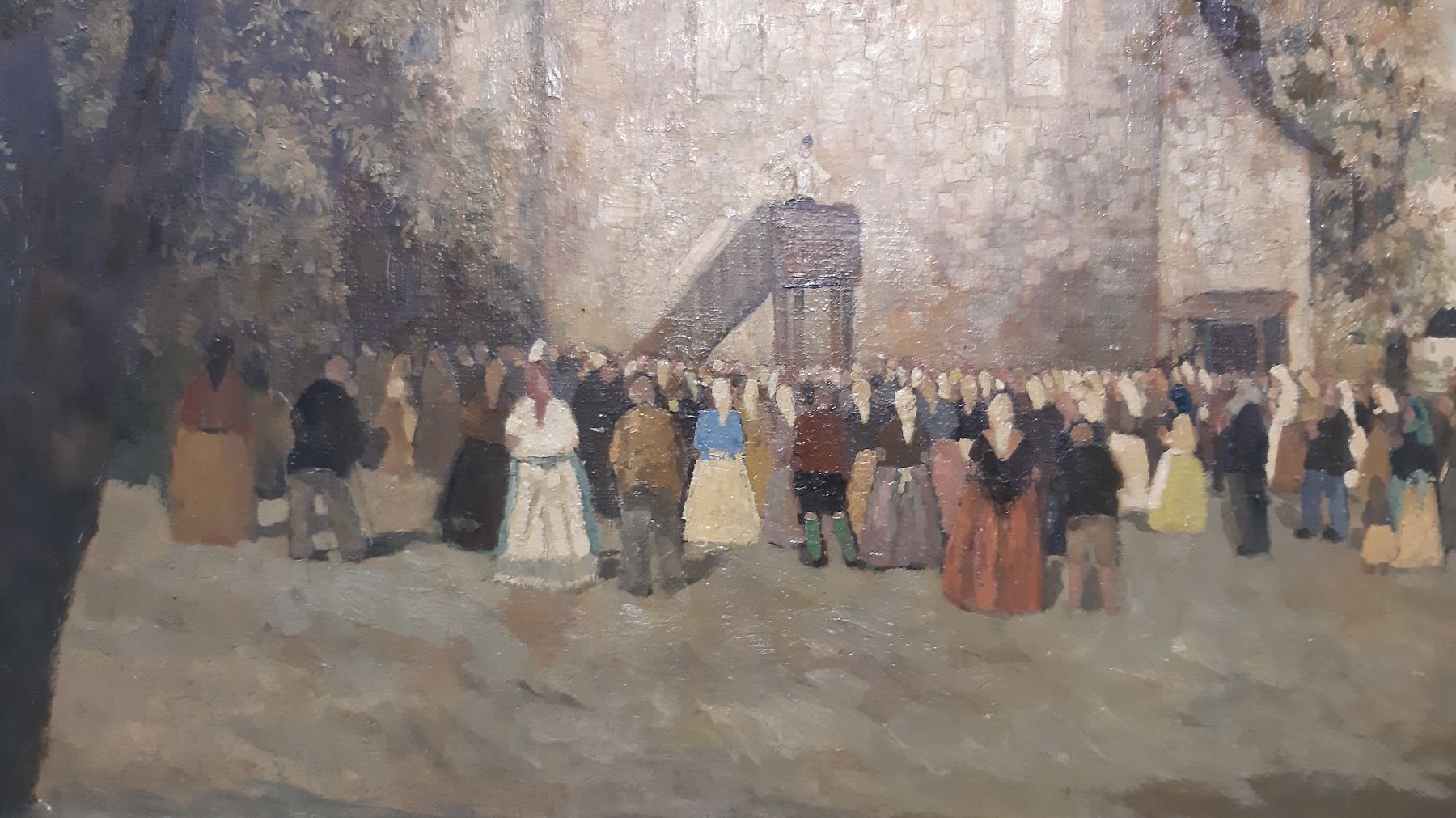Detail d: Hans Ruzicka-Lautenschläger, 1862 Aussig-1933 Wien, Kirchgang, vielfigurige Szene vor einer Kirche, Öl/Lwd, rechts unten signiert, ca. 73x98cm, R. ...
