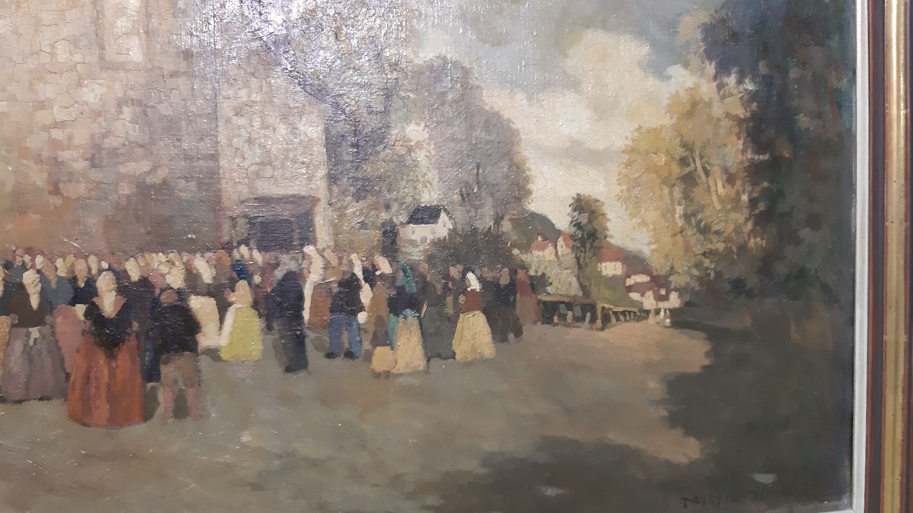 Detail e: Hans Ruzicka-Lautenschläger, 1862 Aussig-1933 Wien, Kirchgang, vielfigurige Szene vor einer Kirche, Öl/Lwd, rechts unten signiert, ca. 73x98cm, R. ...