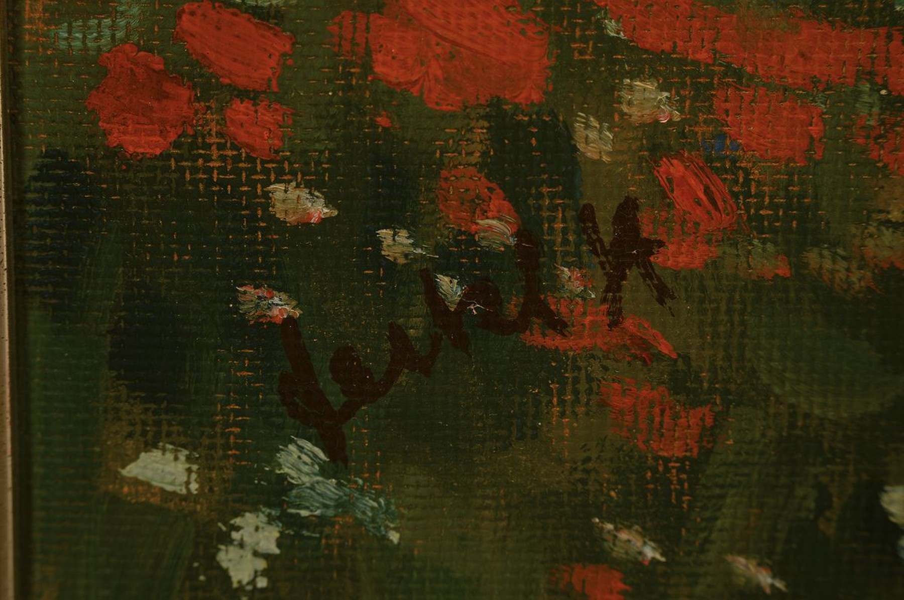 Detail a: Stanislav Feikl, 1883 Dolni Systova-1933 Prag, Blick auf einen Hügel mit Kreuz, im Vordergrund Feld mit blühendem Mohn, Öl/ Malkarton, links unten ...