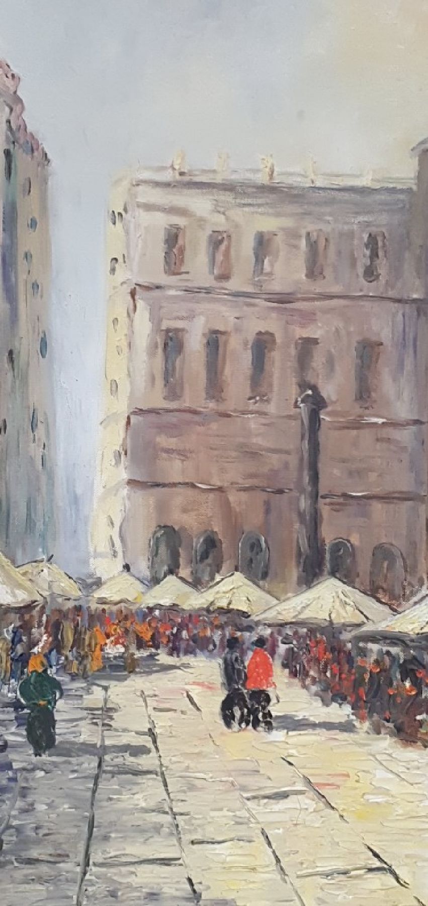 Detail b: Unbekannter Künstler, datiert 1961, Südliche Stadtszene mit Marktplatz, Öl/Lwd, links unten unleserlich signiert B.Winter... und dat., ca. 65x80cm