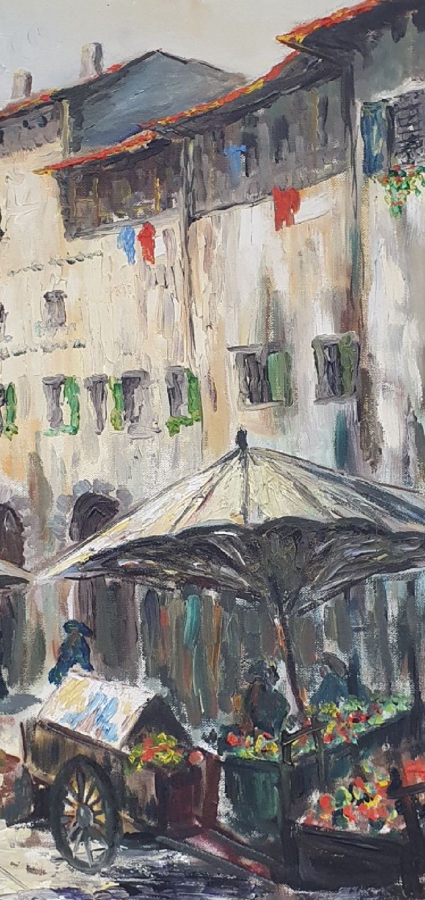 Detail c: Unbekannter Künstler, datiert 1961, Südliche Stadtszene mit Marktplatz, Öl/Lwd, links unten unleserlich signiert B.Winter... und dat., ca. 65x80cm