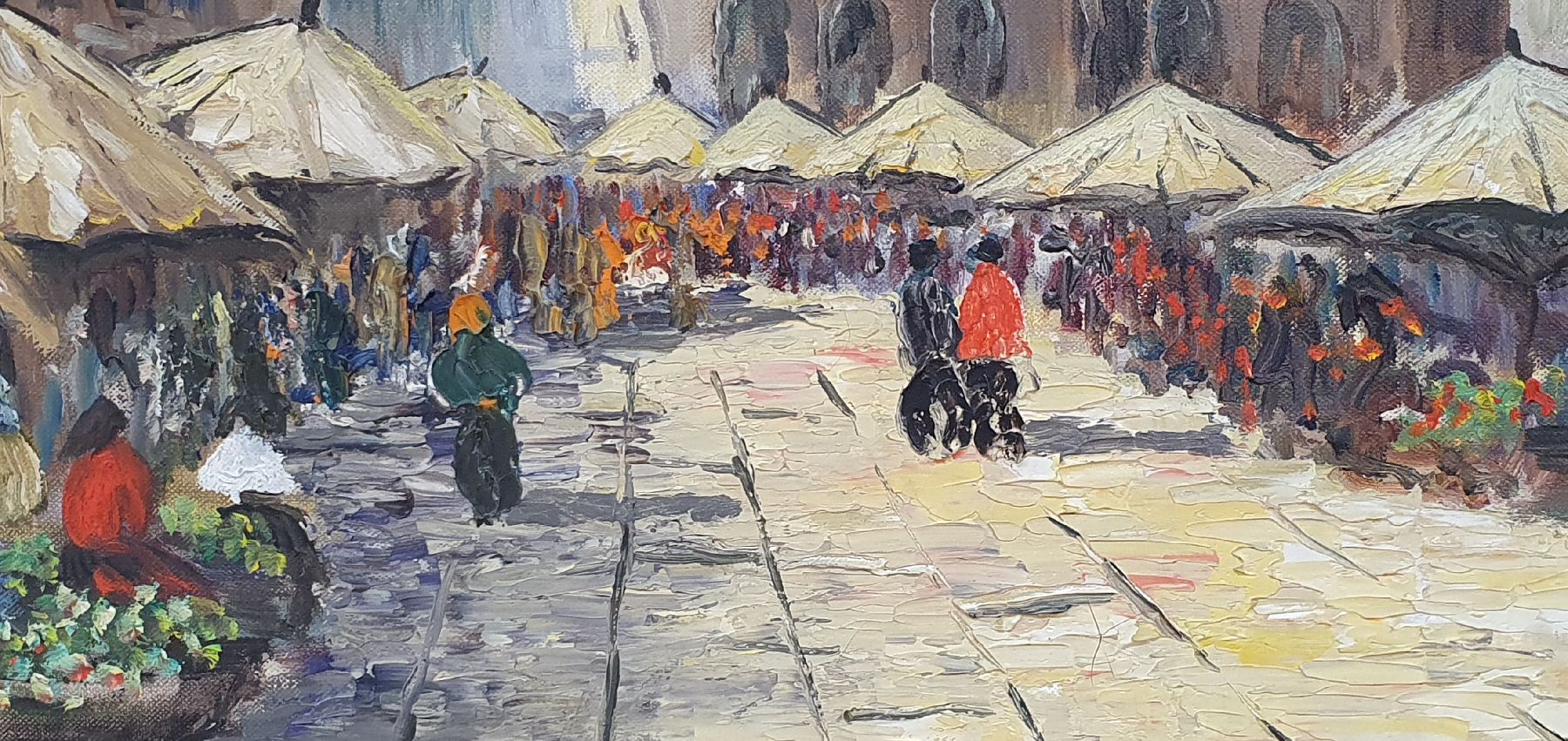 Detail d: Unbekannter Künstler, datiert 1961, Südliche Stadtszene mit Marktplatz, Öl/Lwd, links unten unleserlich signiert B.Winter... und dat., ca. 65x80cm