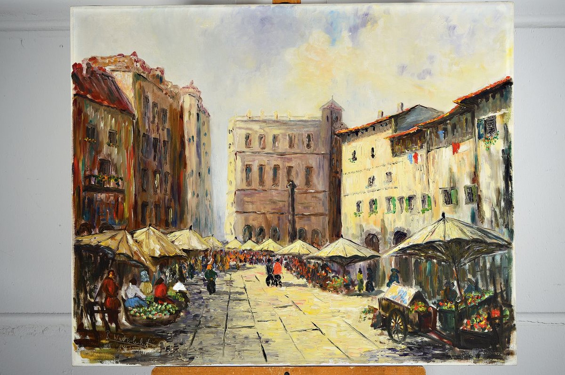 Detail k: Unbekannter Künstler, datiert 1961, Südliche Stadtszene mit Marktplatz, Öl/Lwd, links unten unleserlich signiert B.Winter... und dat., ca. 65x80cm