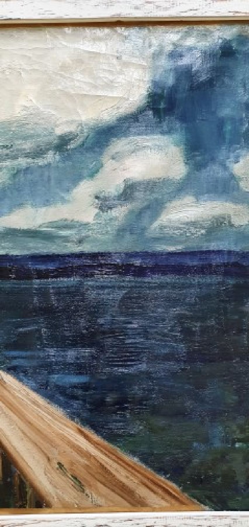 Detail a: Arnold Balwé, 1898 Dresden-1983 Feldwies am Chiemsee, Wolken überm See, so rückseitig betitelt, Öl/Lwd, altersbedingt krakeliert, rückseitig ...