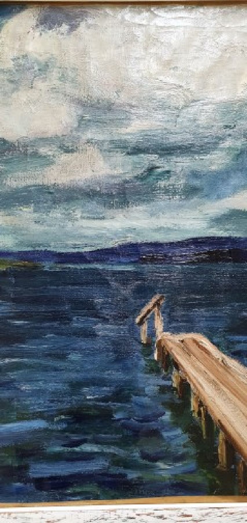 Detail b: Arnold Balwé, 1898 Dresden-1983 Feldwies am Chiemsee, Wolken überm See, so rückseitig betitelt, Öl/Lwd, altersbedingt krakeliert, rückseitig ...