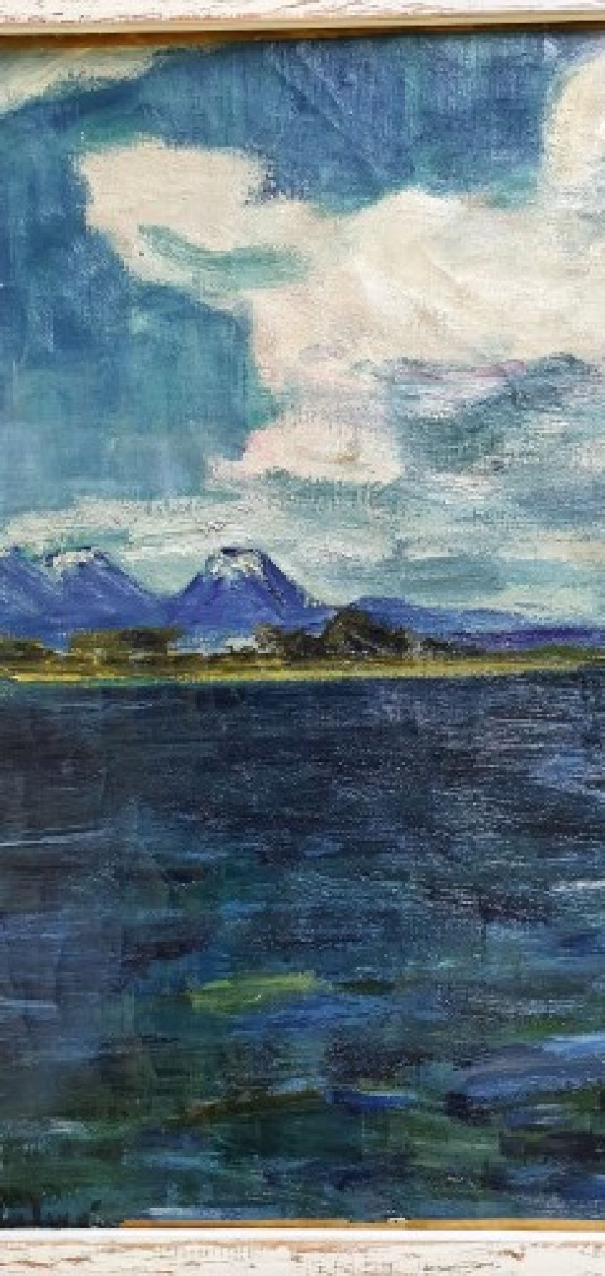 Detail c: Arnold Balwé, 1898 Dresden-1983 Feldwies am Chiemsee, Wolken überm See, so rückseitig betitelt, Öl/Lwd, altersbedingt krakeliert, rückseitig ...