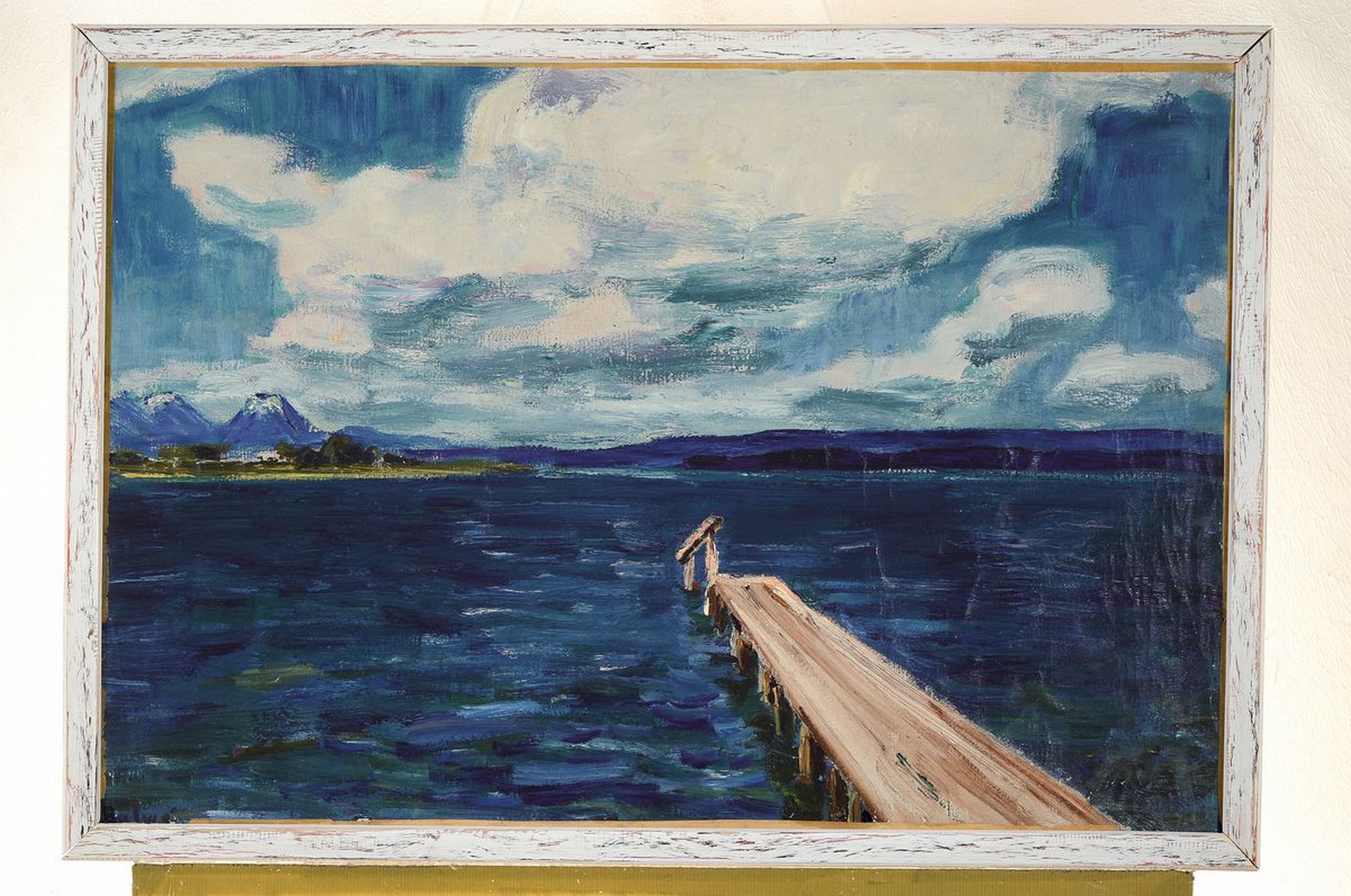 Detail k: Arnold Balwé, 1898 Dresden-1983 Feldwies am Chiemsee, Wolken überm See, so rückseitig betitelt, Öl/Lwd, altersbedingt krakeliert, rückseitig ...