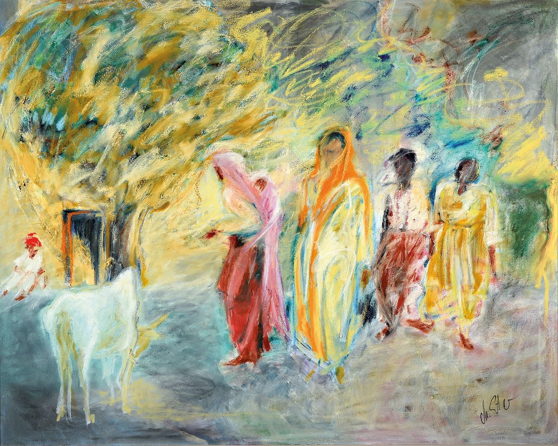 Christa Enter, geb. 1941 München, freischaffende Künstlerin in Bayern, hier orientalische Szene, Öl/Lwd, re. u. signiert ca. 80 x 100 cm, Rahmen