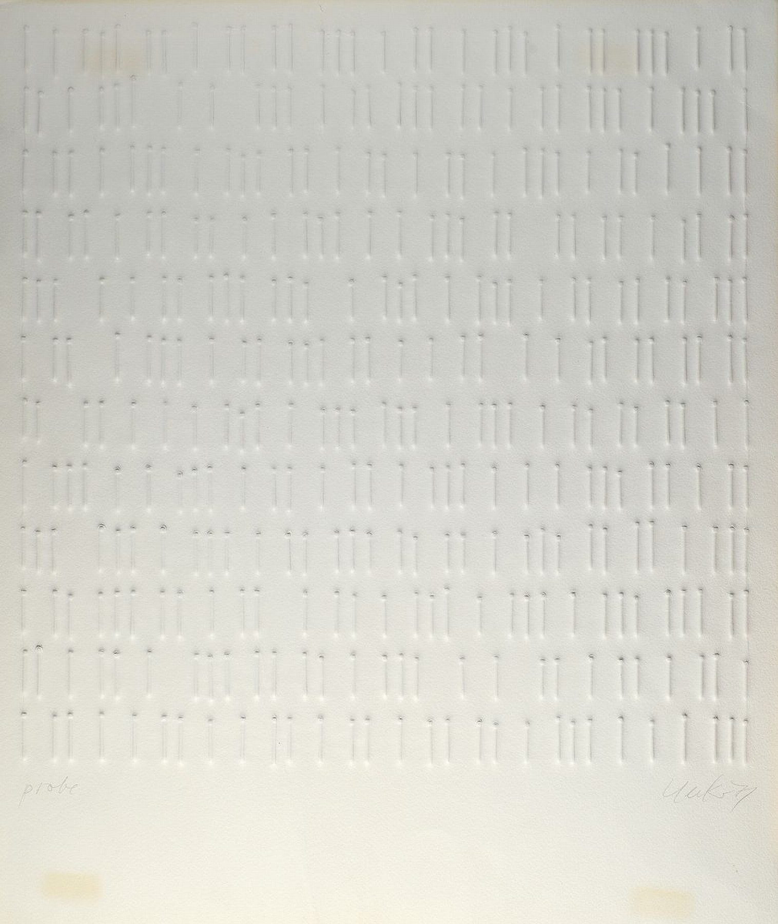 Günther Uecker, geb. 1930, Nagelbild, Auflage 500, Prägedruck, handsigniert, bezeichnet Probe, lichtfleckig und l. angeschmutzt, Gebr.- und ...