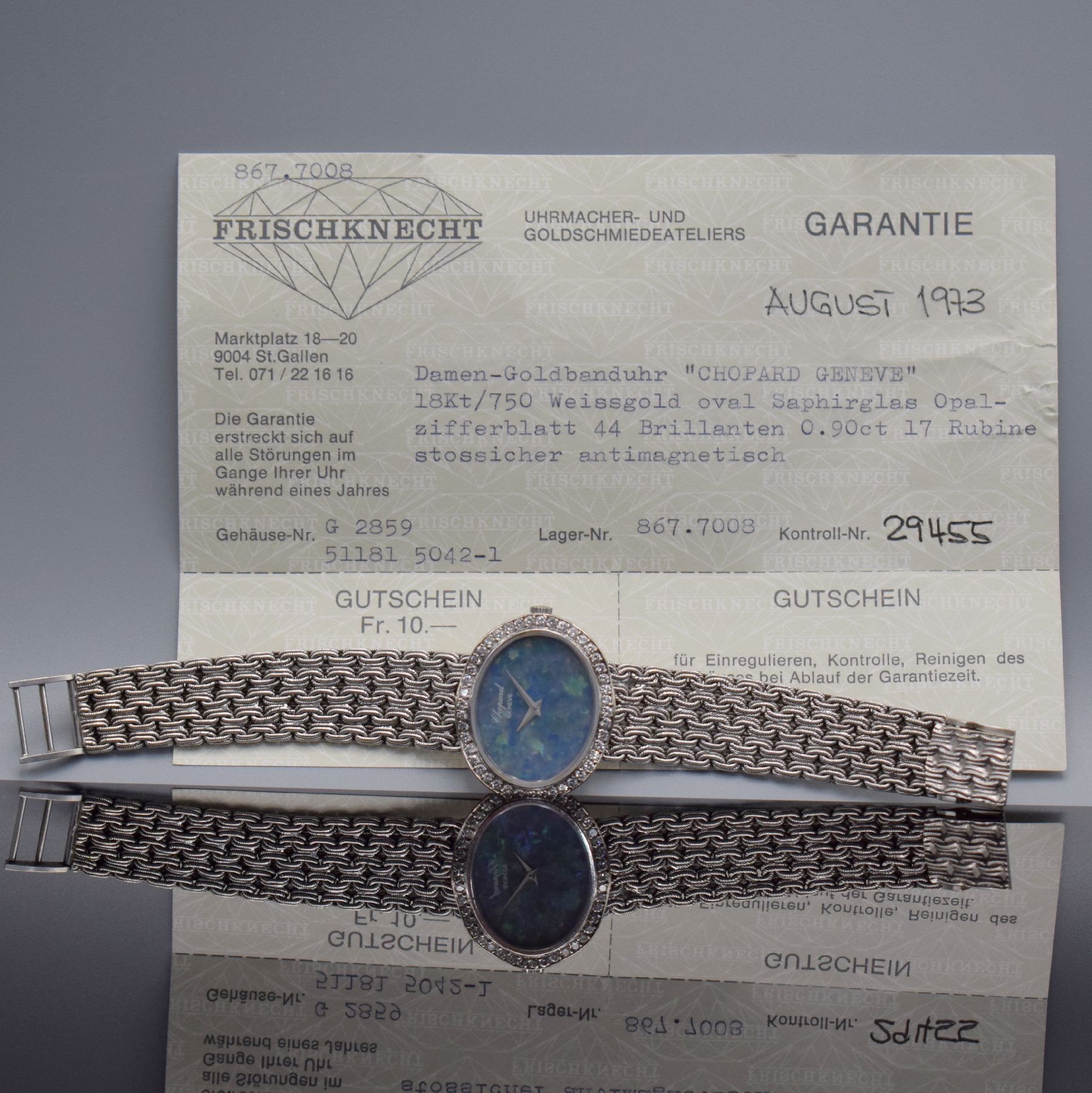 Detail j: CHOPARD Damenschmuckuhr in WG 750/000 mit Brillanten & Opal-Zifferblatt, Schweiz um 1973, Handaufzug, Ref. 5042 1, 2-teil. Geh., Boden m. ...